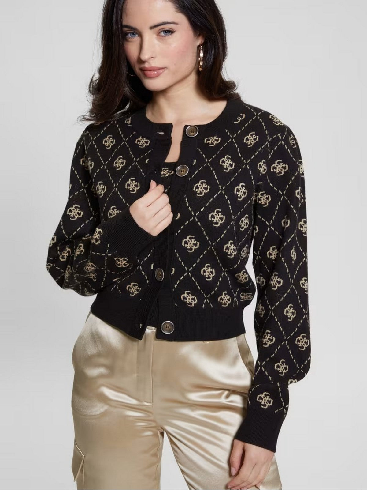 Guess Cardigan Woman Sarah 4G LS CN CARDI SWTR W4BR0D Z3JD2 FJ5Y BLACK