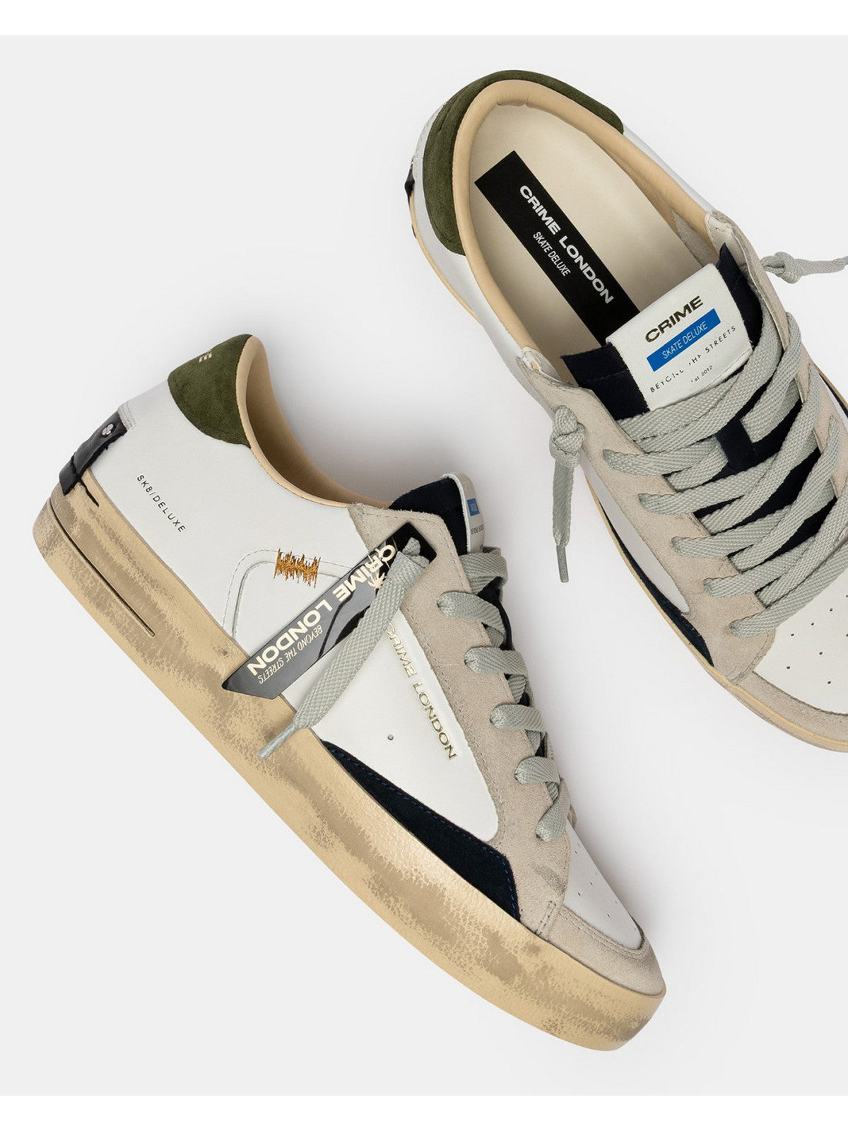 CRIME LONDON Sneaker Uomo SK8 DELUXE DOWNTOWN GREEN 19110PP8 10 WHITE