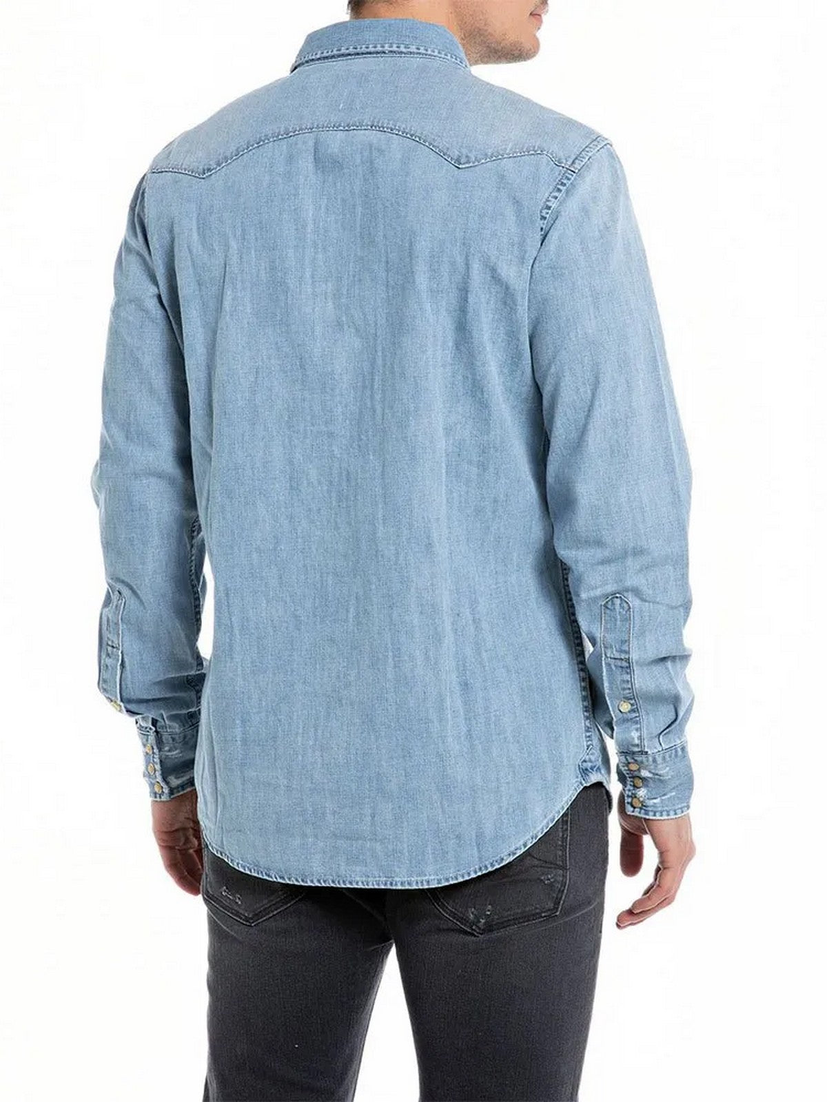 REPLAY Camicia Uomo M4023C00026C80A 009 Blu gioboutiqueweb