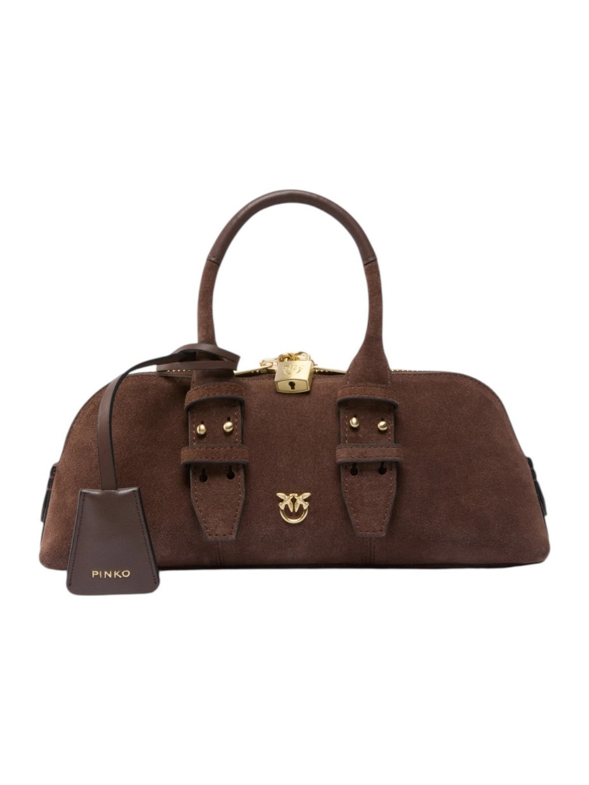 PINKO Borsa Donna BOWLING BAG HORIZONTAL SUEDE 105334-A2JH L74V MARRONE CASTANO MATT GOLD