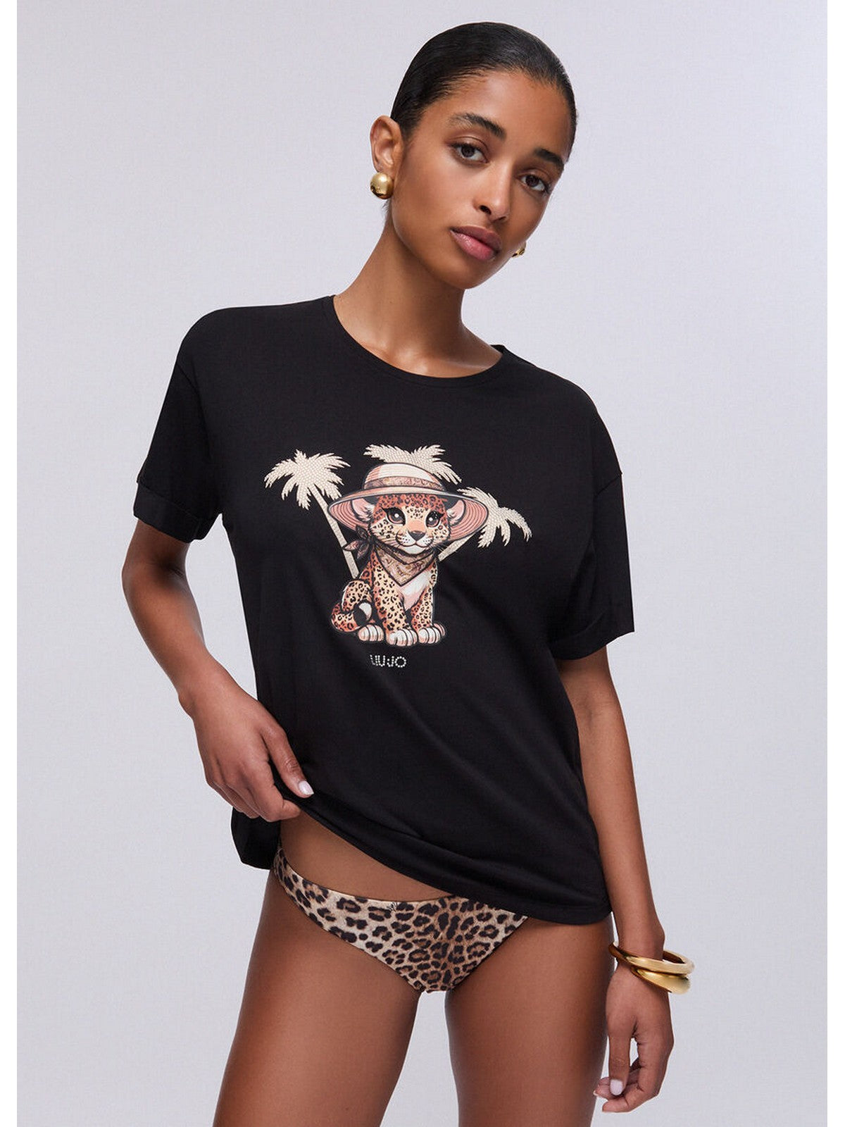 LIU JO BEACHWEAR T-shirt Donna VA6170JS003 P9494 Nero/small leopard