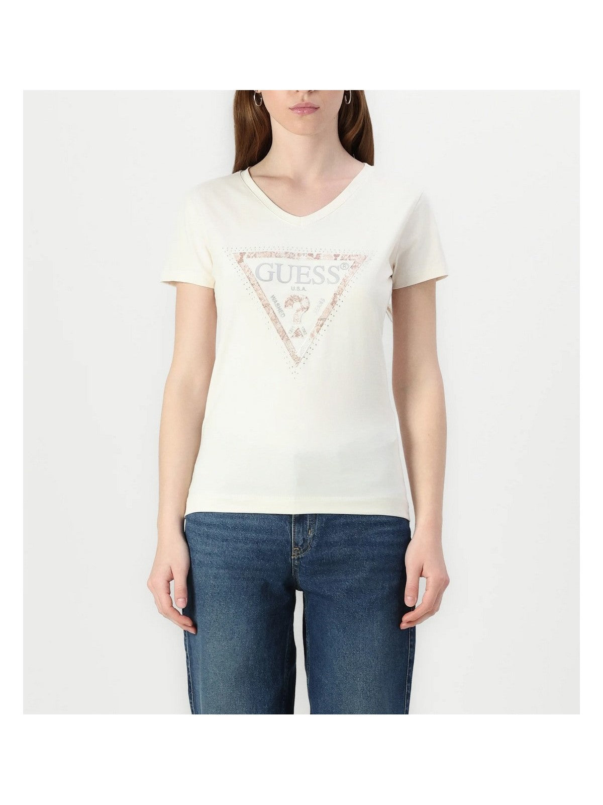 GUESS T-shirt Donna SS VN PYTHON TRIANGLE TEE W5RI21 J1314 A90F CEMENTO gioboutiqueweb