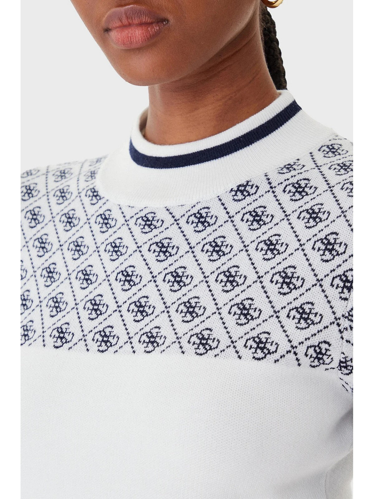 GUESS Maglione Donna LS MOCK NECK AUBREY 4G SWTR W5BR24 Z3JD2 F0YU 4G CREAM AND BLUE