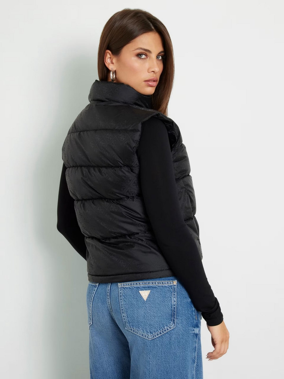 GUESS Gilet Donna NEW 4G LOGO PADDED VEST W4YL15 WGAL2 JBLK Nero gioboutiqueweb