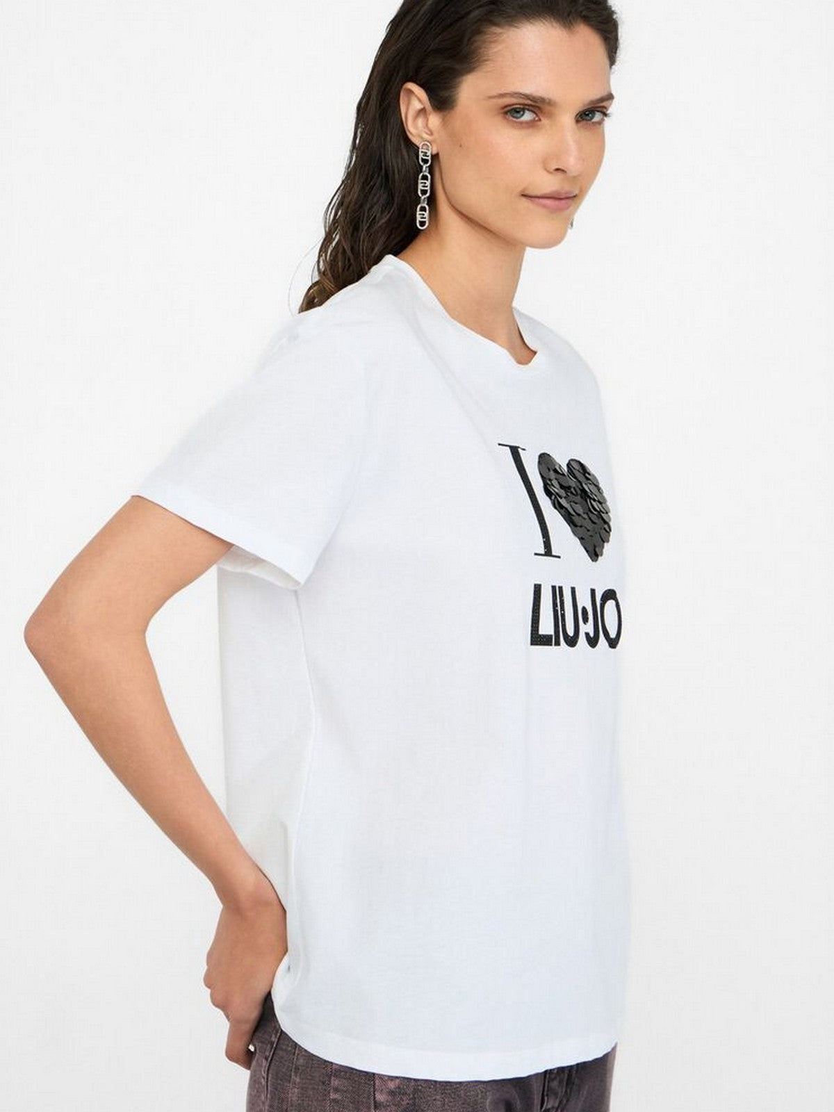 LIU JO WHITE T-shirt Donna MF5345JS923 M9683 B.co heart liujo