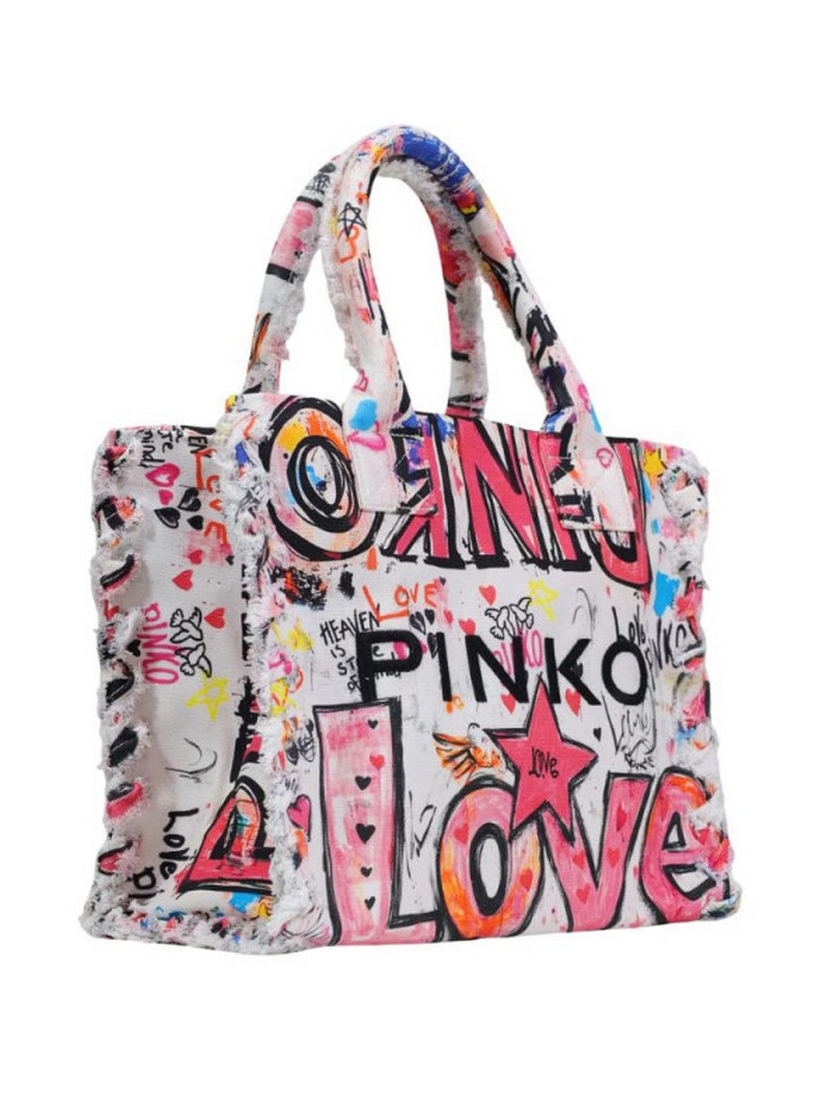 PINKO Borsa Donna BEACH SHOPPER CANVAS STAMPA GR 106673-A3B6 ZW0Q BIANCO/MULTICOLOR-ANTIQUE GOLD
