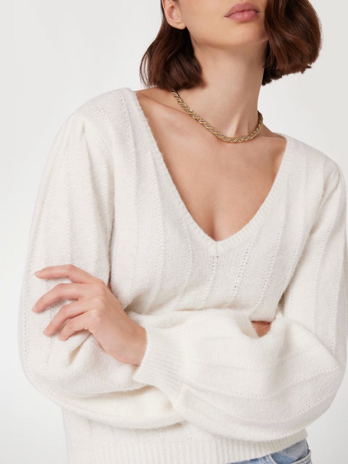 Ratet der Maglione Frau LS VN Madeline Textur SWTR W4BR0N Z3LG0 G1O6 Weiß