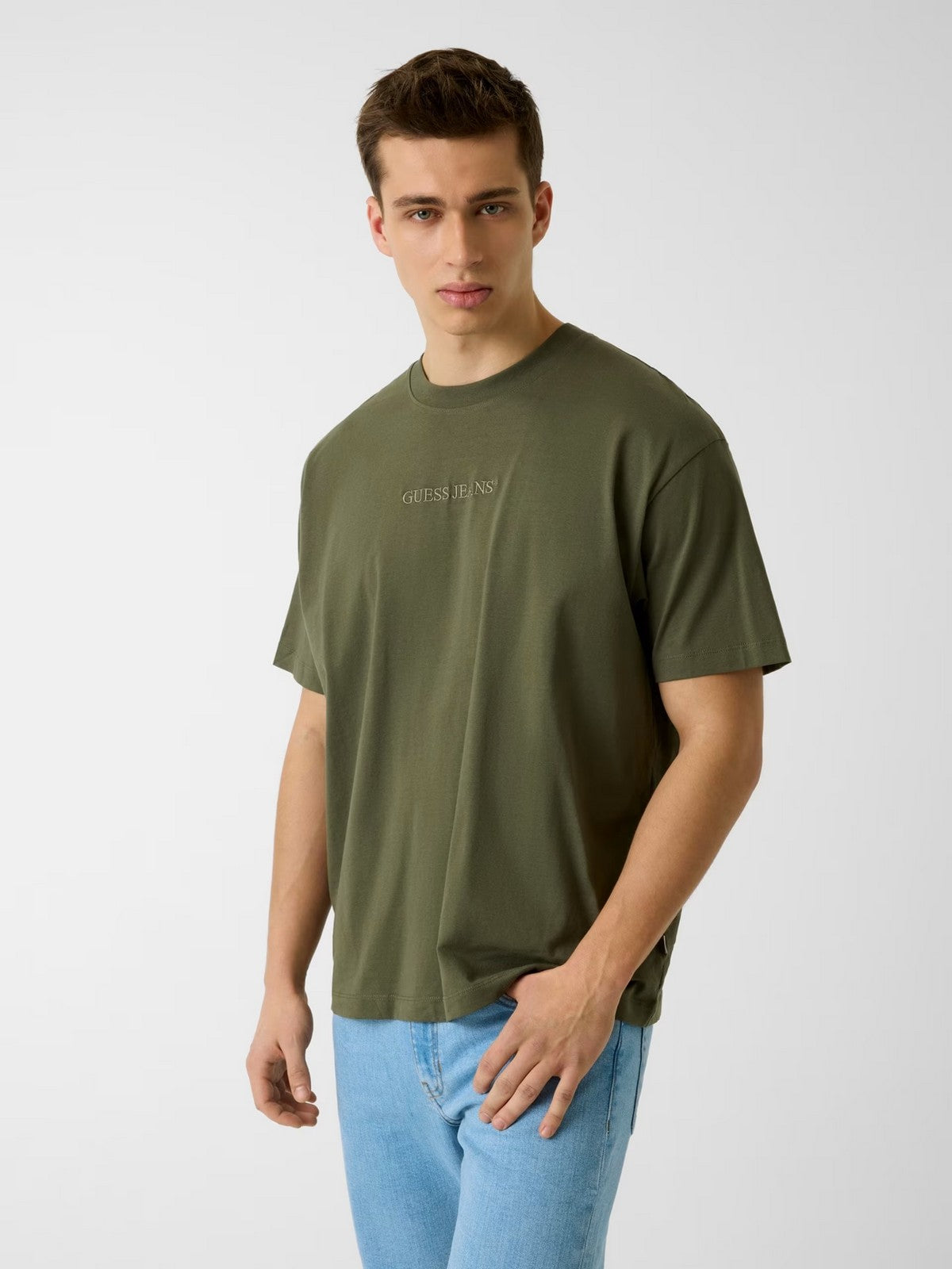 GUESS T-shirt Uomo GJ SS CN OS LOGO EMB TEE M4YI44 K8FQ4 G8EV OLIVE LIGHT GREEN