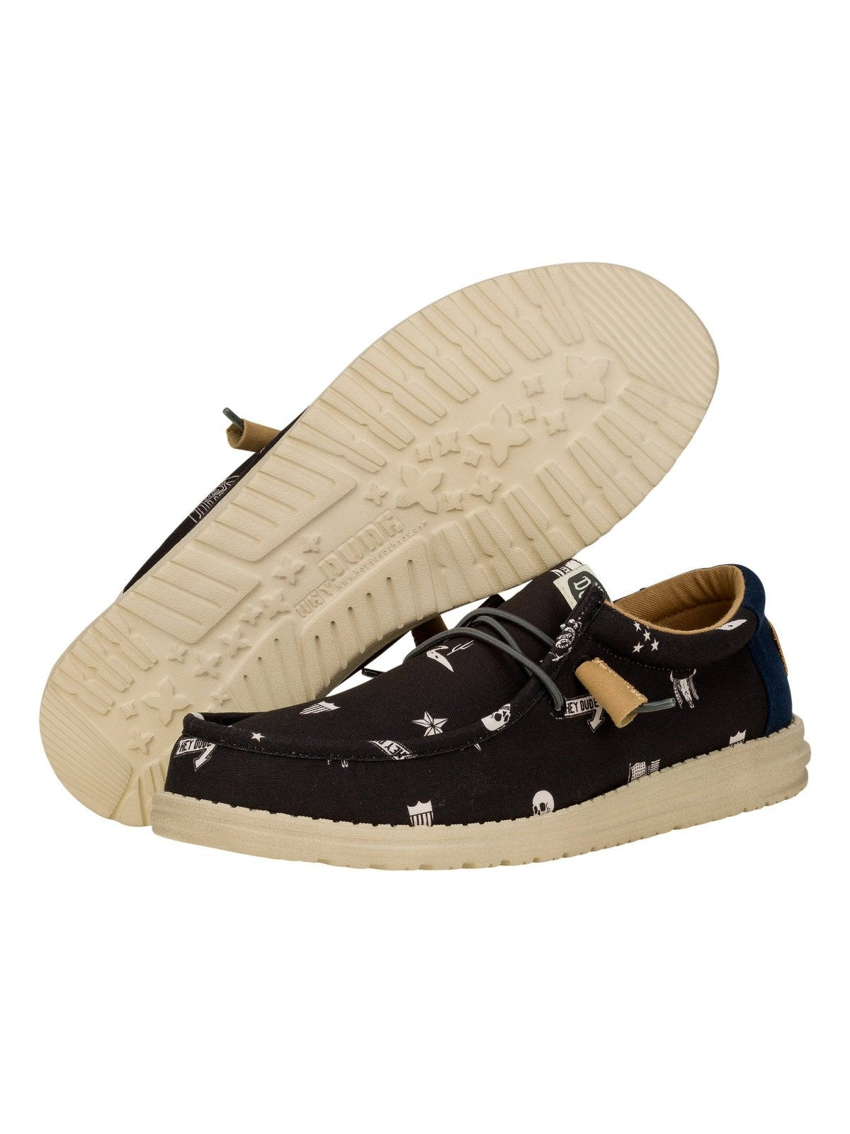 HEY DUDE Mocassino Uomo Wally Stars n Skulls Print HD.41284 001 Nero gioboutiqueweb