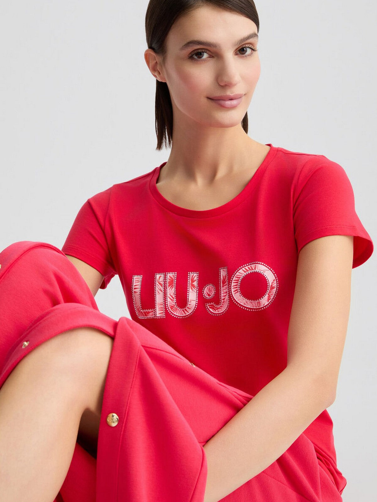 LIU JO BEACHWEAR T-shirt Donna VA5154JS003 M9328 Allarme/pink palm gioboutiqueweb