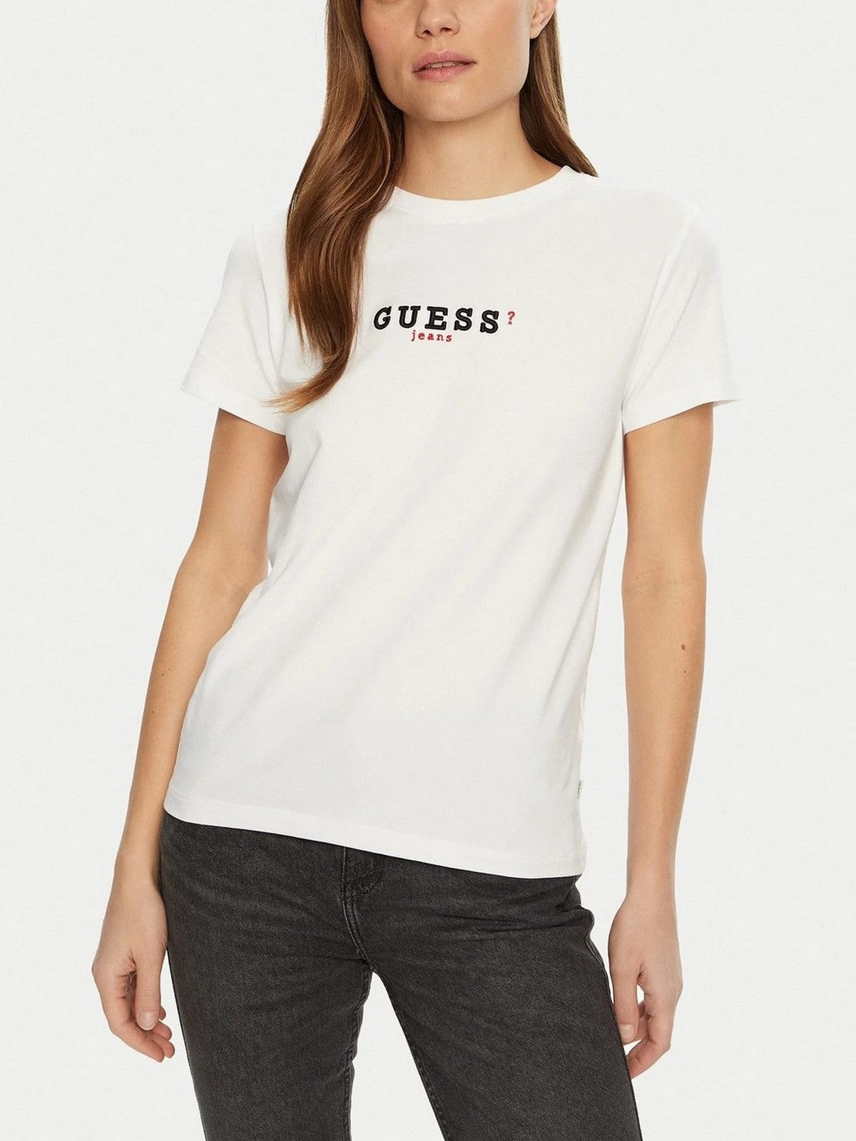 GUESS T-shirt Donna GJ SS CN REG 3D EMBR GUESS TEE W5RI54 J1314 G011 Bianco gioboutiqueweb