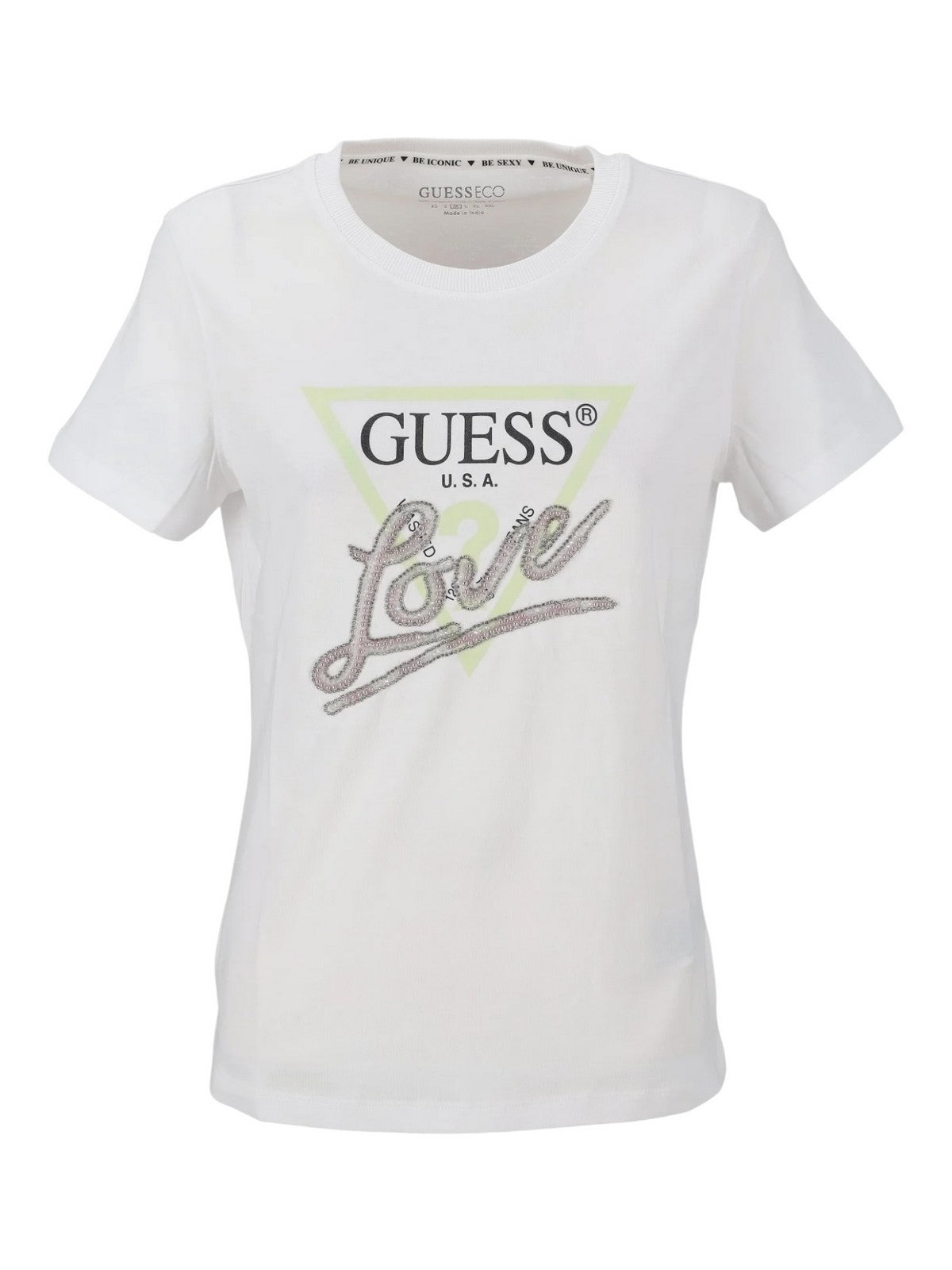 GUESS T-shirt Donna CN SS LOVE TRIANGLE TEE W5GI05 I3Z14 G011 Bianco gioboutiqueweb