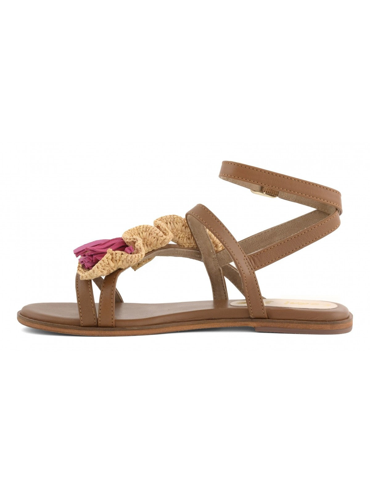 Coral Blue Sandalo Donna Leather sandal with rouche - CB.R226.11 TAN