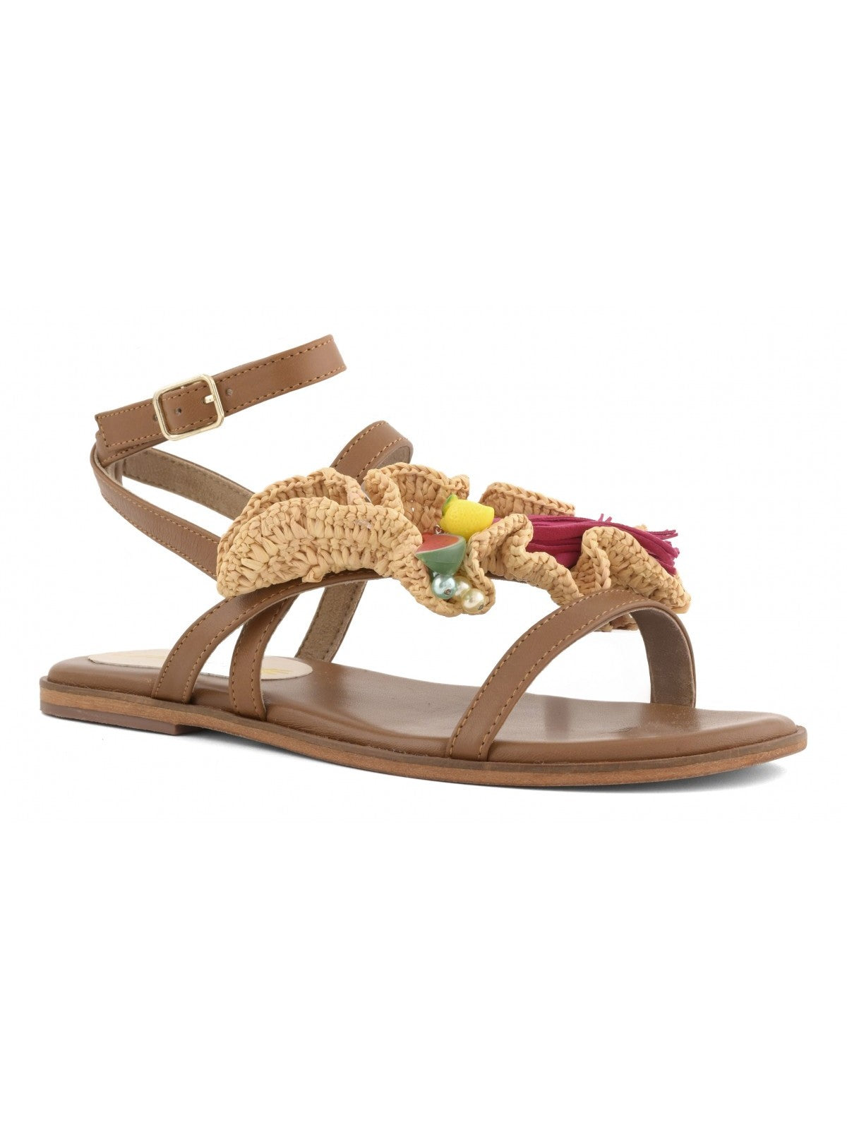 Coral Blue Sandalo Donna Leather sandal with rouche - CB.R226.11 TAN