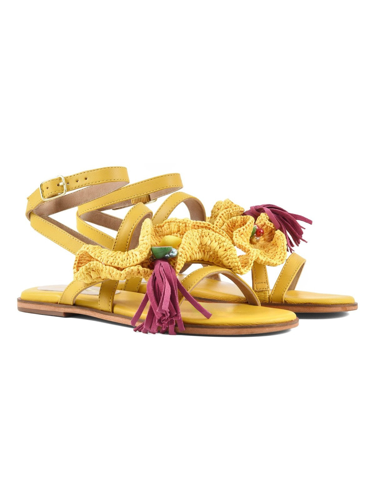 Coral Blue Sandalo Donna Leather sandal with rouche - CB.R226.11 YEL