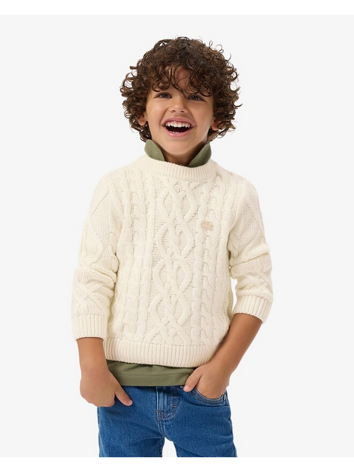 LACOSTE KIDS Felpa Bambini e ragazzi LCB CABLE SWEATER Bianco - 847820 70V