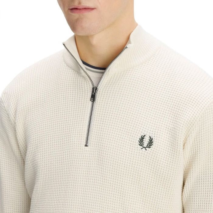 FRED PERRY Maglione Uomo FP WAFFLE STITCH HALF ZIP JUMPER ECRU - FP-K8557 170 gioboutiqueweb