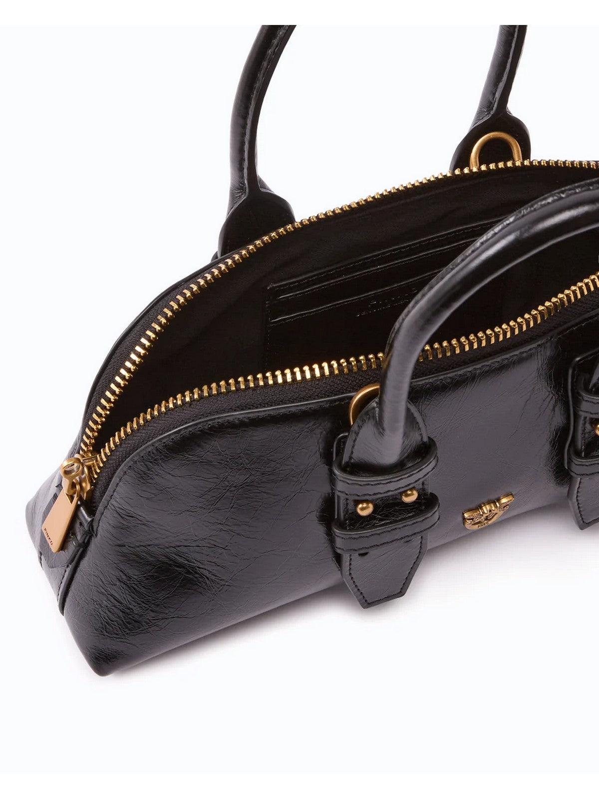 PINKO Borsa Donna BOWLING BAG HORIZONTAL NEW SHI NERO-ANTIQUE GOLD - 105334-A2JC Z99Q