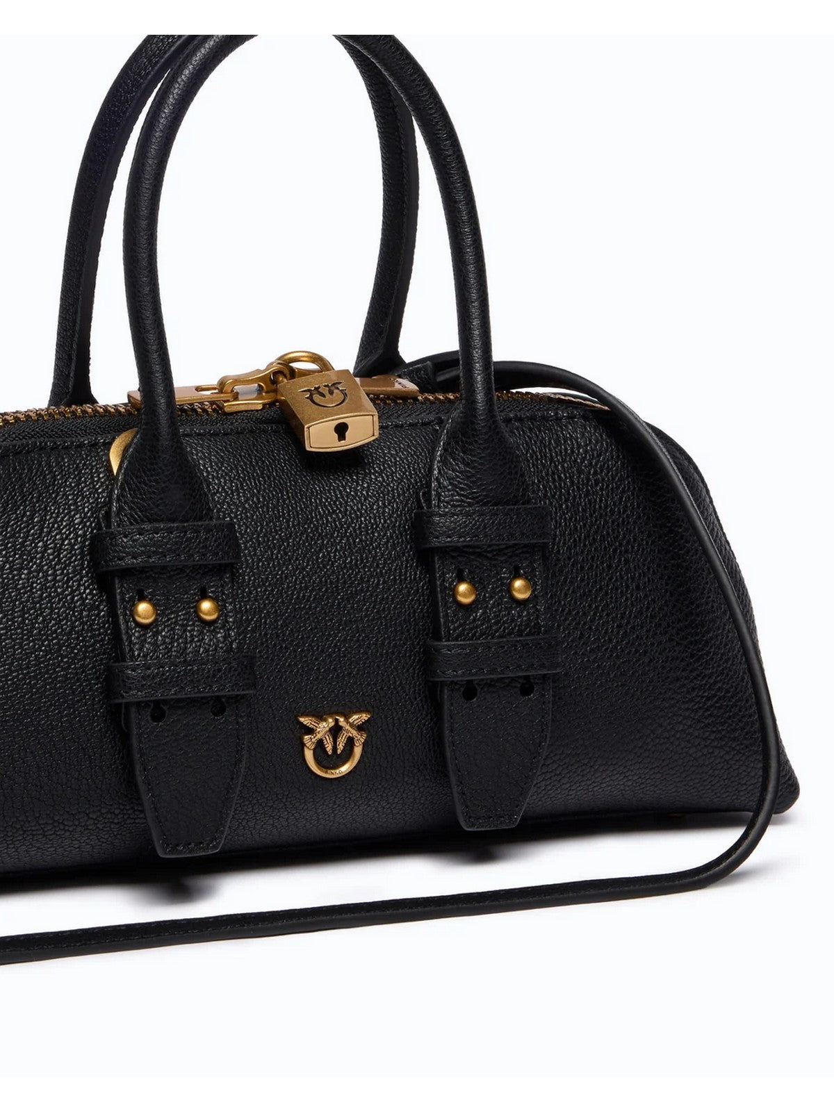 PINKO Borsa Donna BOWLING BAG HORIZONTAL SHEEP B NERO-ANTIQUE GOLD - 105334-A3CX Z99Q