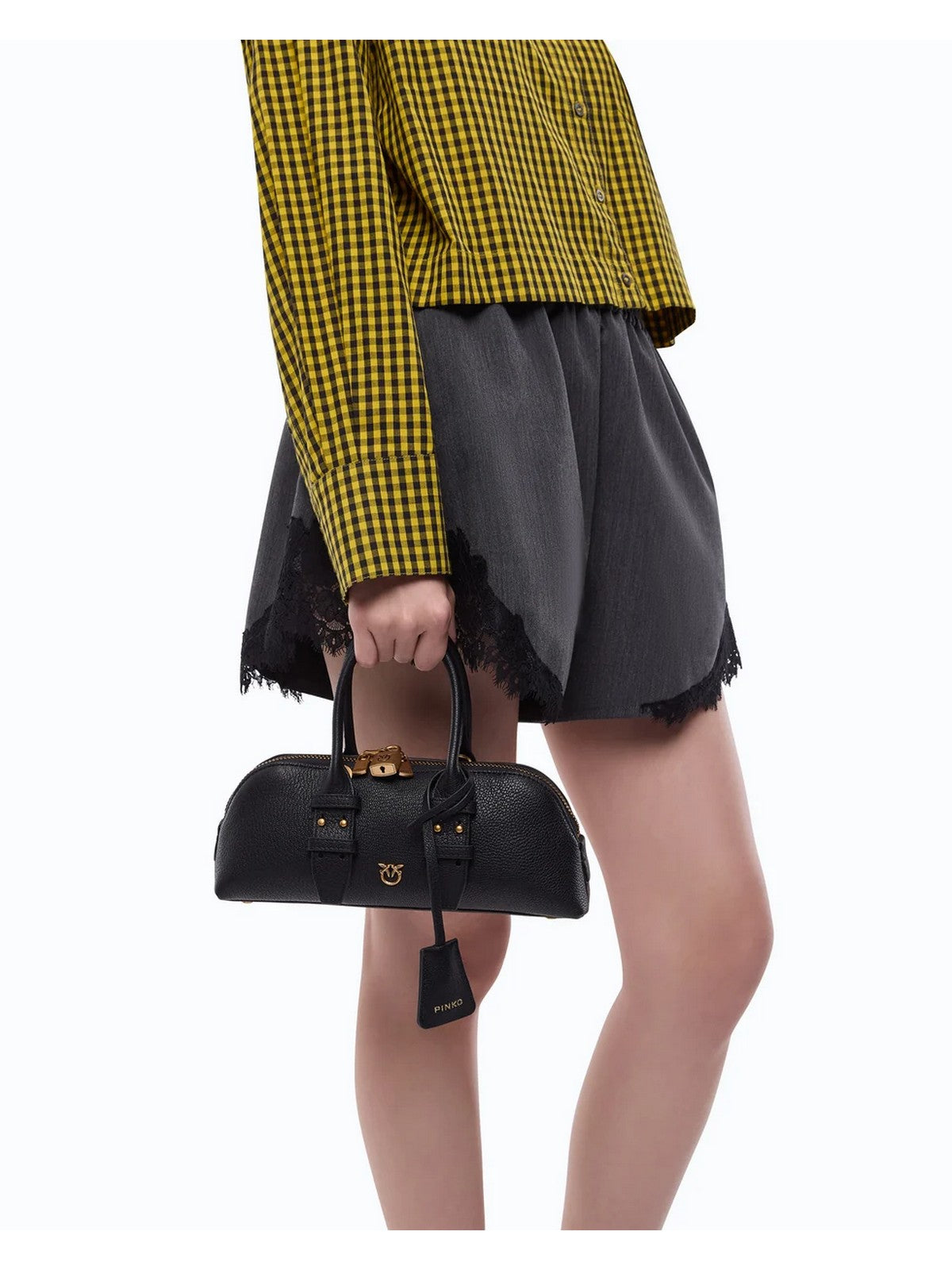 PINKO Borsa Donna BOWLING BAG HORIZONTAL SHEEP B NERO-ANTIQUE GOLD - 105334-A3CX Z99Q