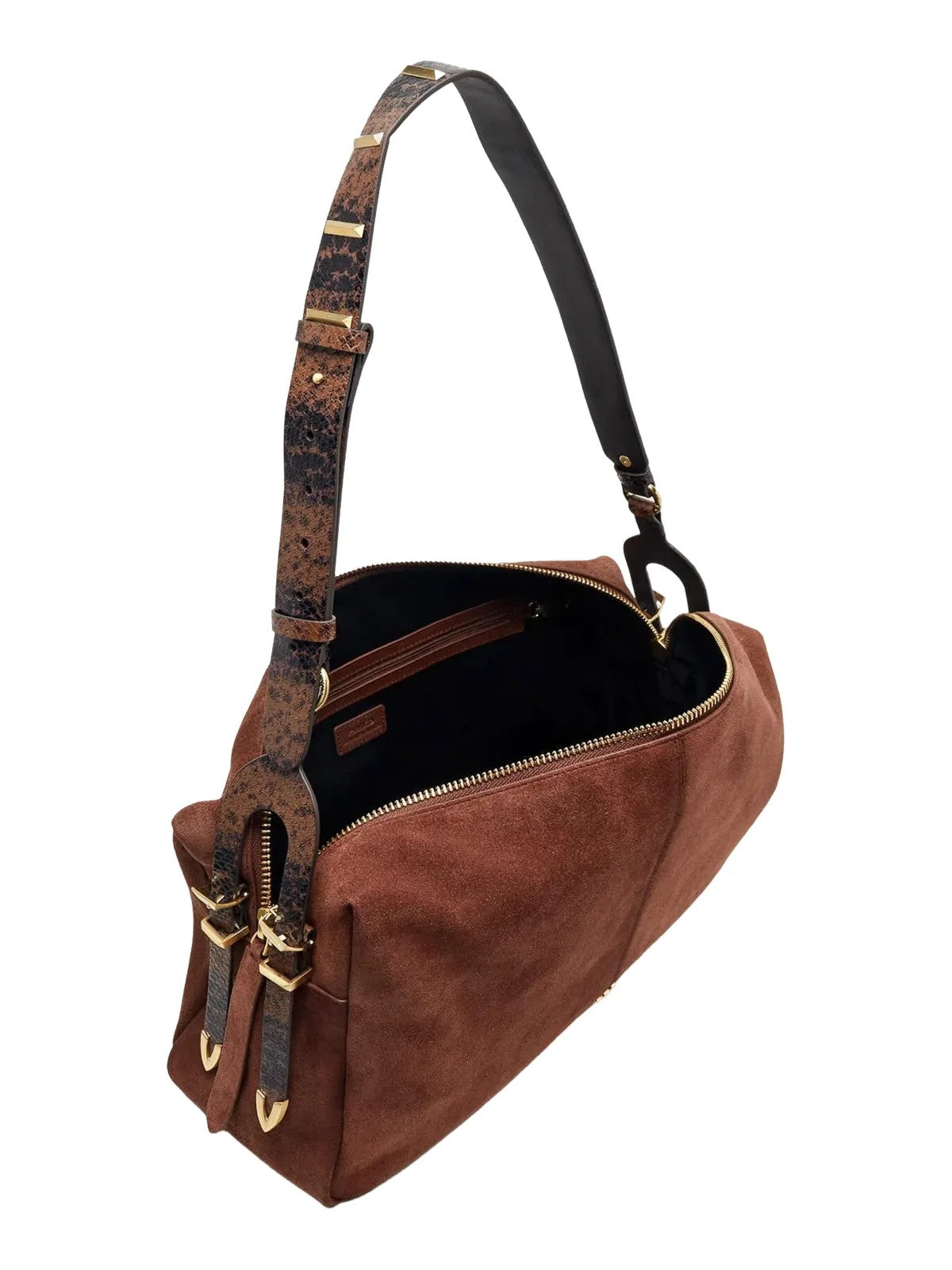 PINKO Borsa Donna 24 CLASSIC SUEDE SPRAYING CASTANO INTENSO-MATT. GOLD - 106676-A3DB L88J