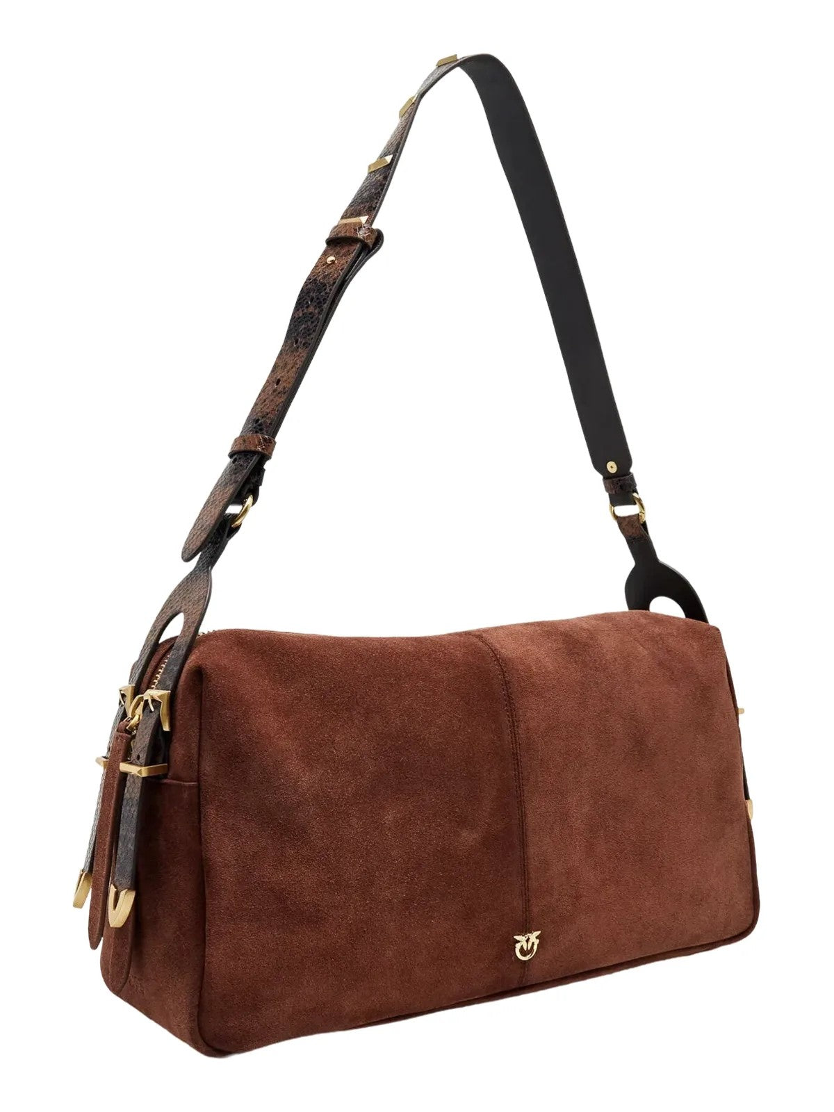 PINKO Borsa Donna 24 CLASSIC SUEDE SPRAYING CASTANO INTENSO-MATT. GOLD - 106676-A3DB L88J