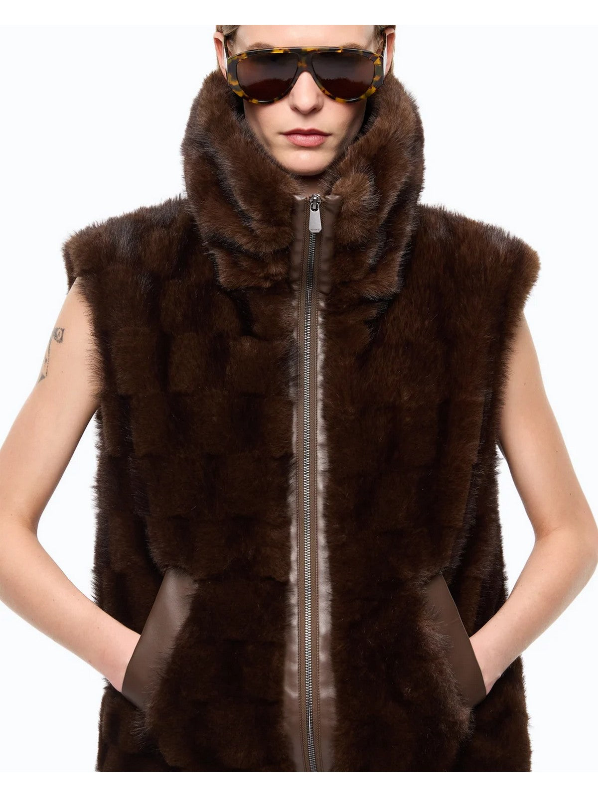 PINKO Simil Pelliccia Donna GLOSSINIA GILET ASPEN ASPETTO MARRONE-CHICCO DI CAFFE' - 106939-A3C5 M11