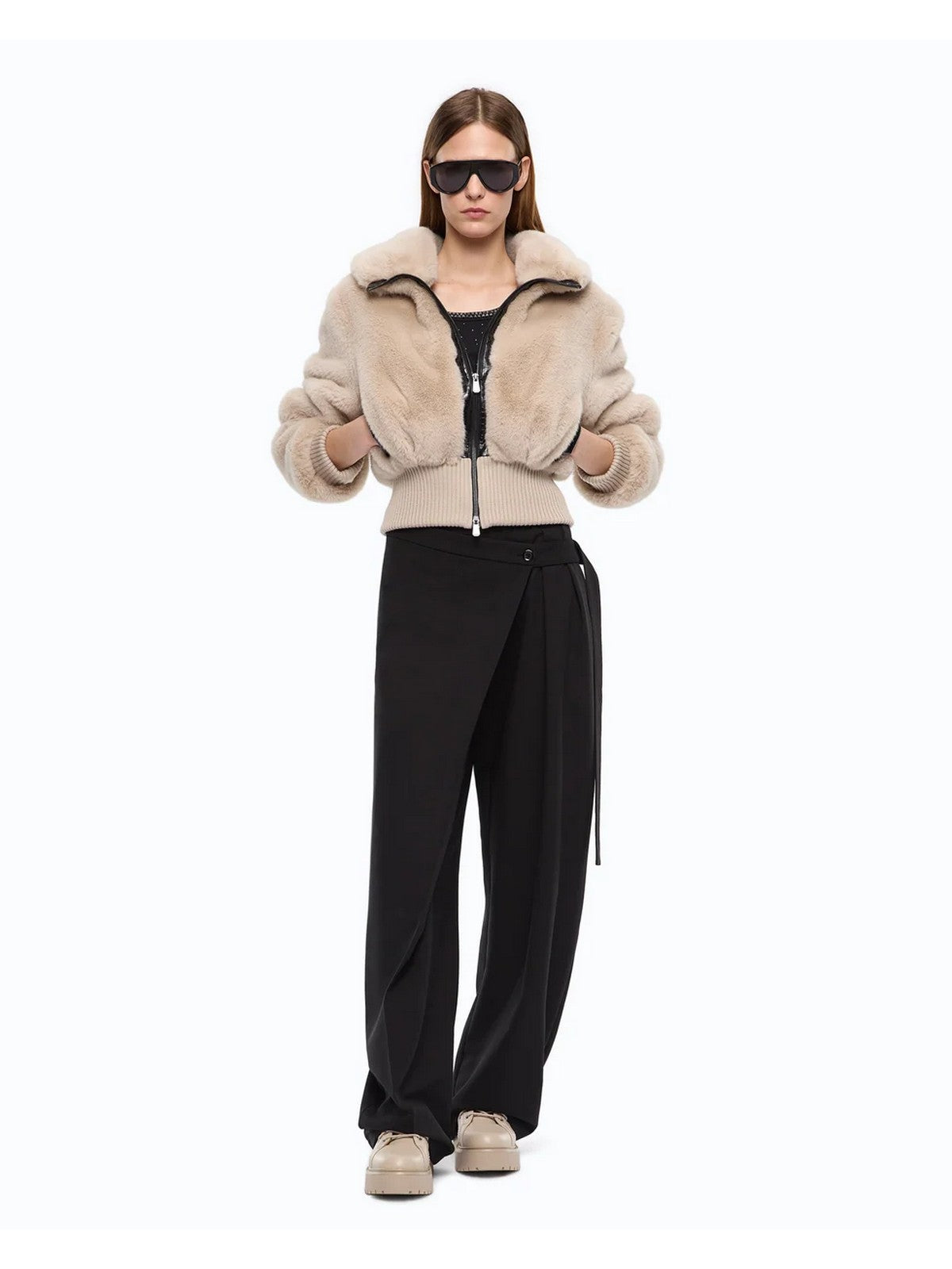 PINKO Simil Pelliccia Donna BAGELS BOMBER ASPEN ASPETTO VI BEIGE-GIORNO PIOVOSO - 107040-A3E7 C32