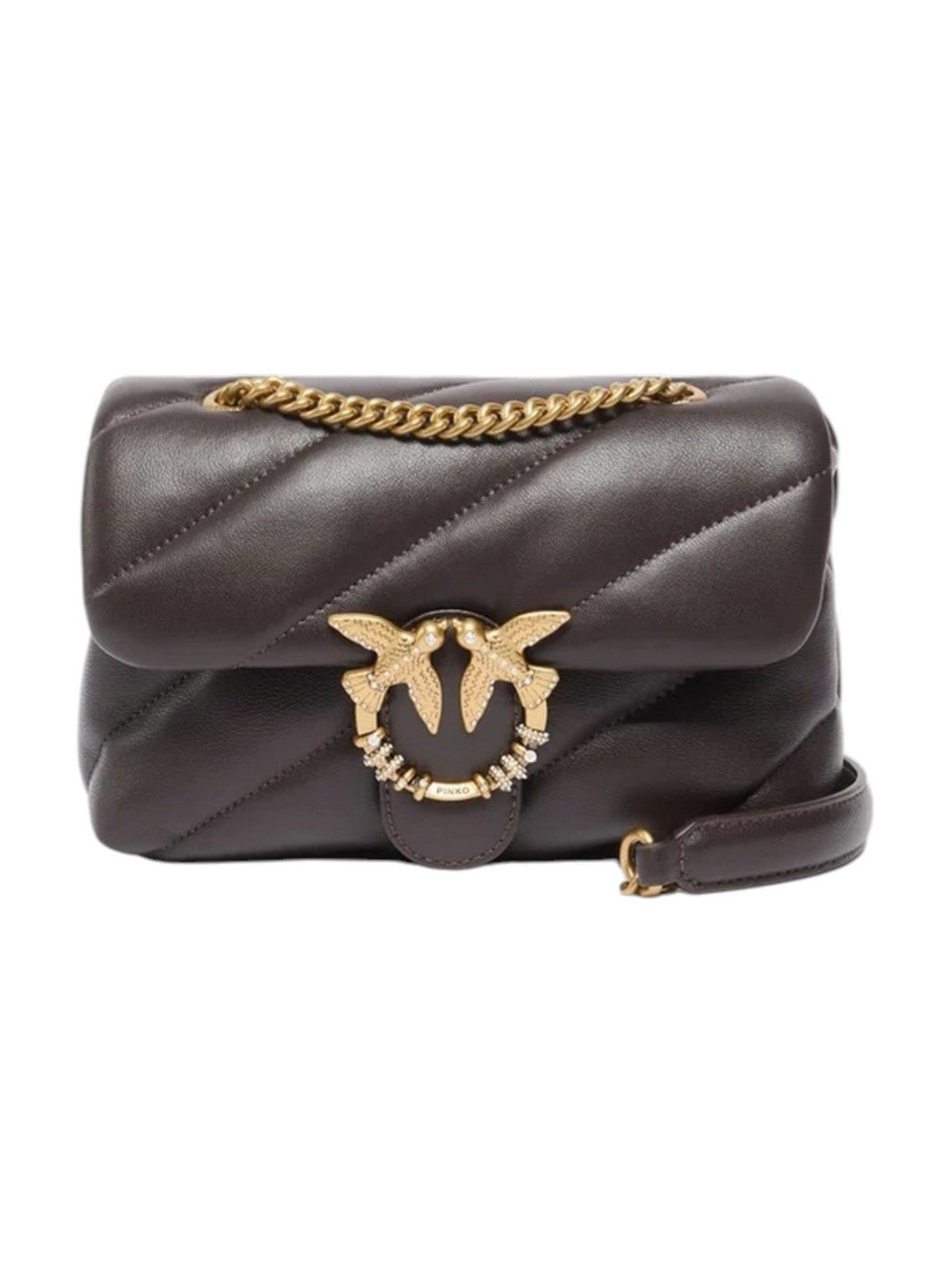PINKO Borsa Donna PUFF MINI NEW BUCKLE SHEEP NAP MARRONE MARASCA-ANTIQUE GOLD - 107058-A0F2 M12Q