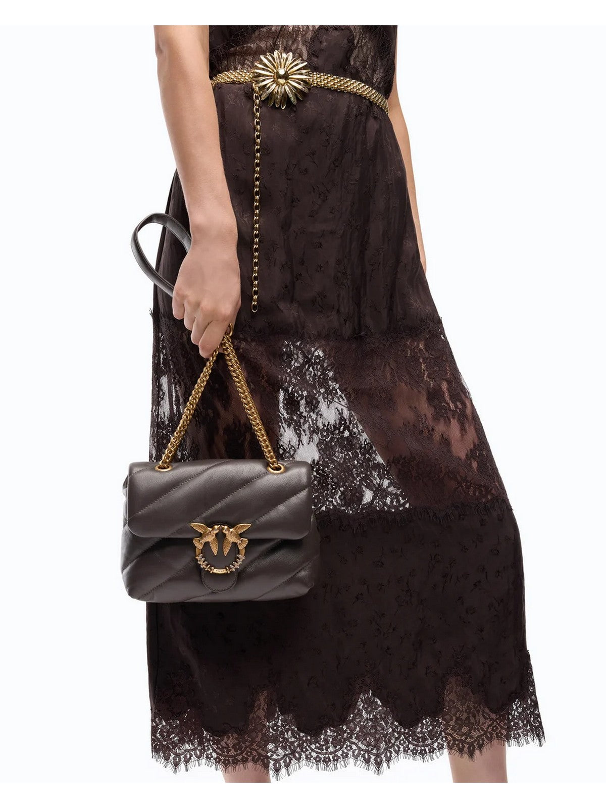 PINKO Borsa Donna PUFF MINI NEW BUCKLE SHEEP NAP MARRONE MARASCA-ANTIQUE GOLD - 107058-A0F2 M12Q