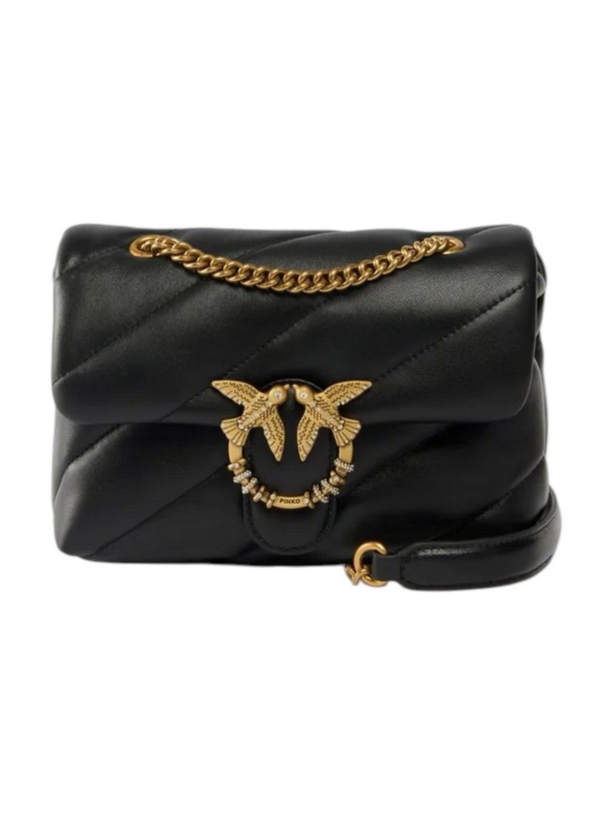 PINKO Borsa Donna PUFF MINI NEW BUCKLE SHEEP NAP NERO-ANTIQUE GOLD - 107058-A0F2 Z99Q