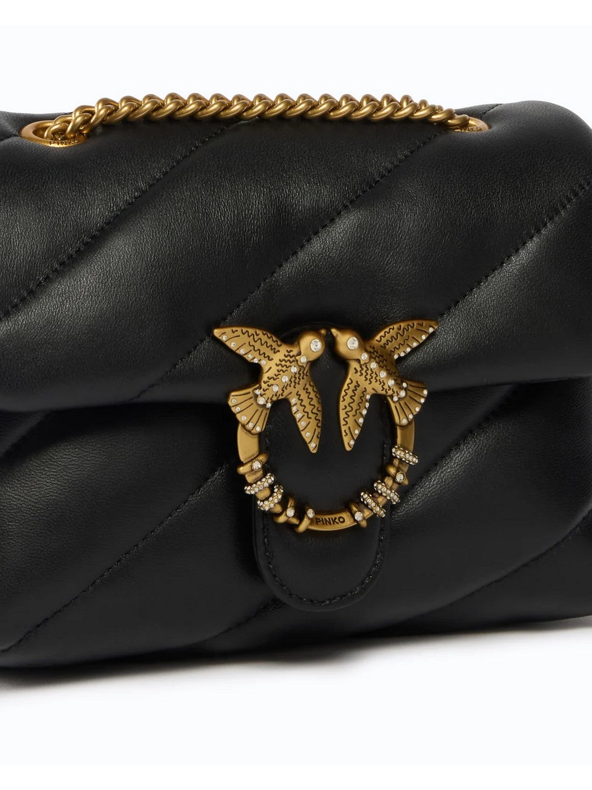 PINKO Borsa Donna PUFF MINI NEW BUCKLE SHEEP NAP NERO-ANTIQUE GOLD - 107058-A0F2 Z99Q