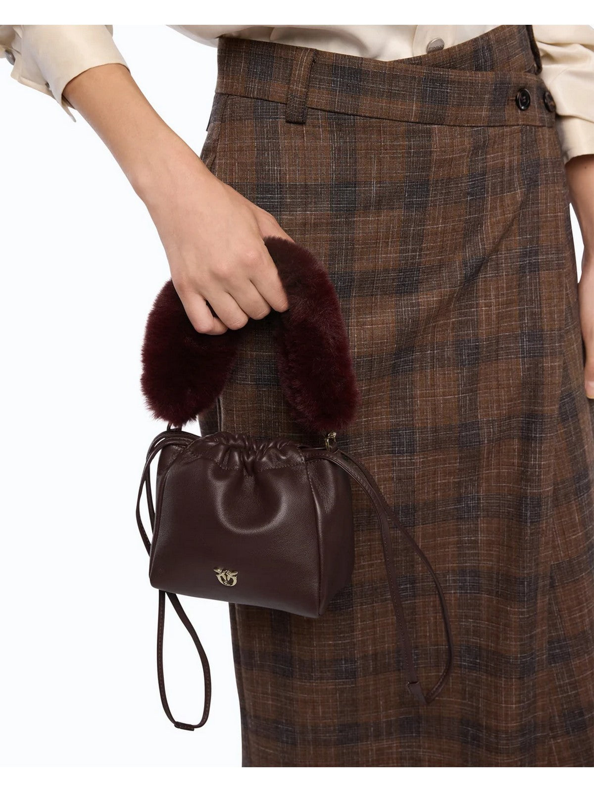PINKO Borsa Donna POUCH NAPPA/IMITATION FUR BURGUNDY-GOLD - 107635-A3M7 W34Y