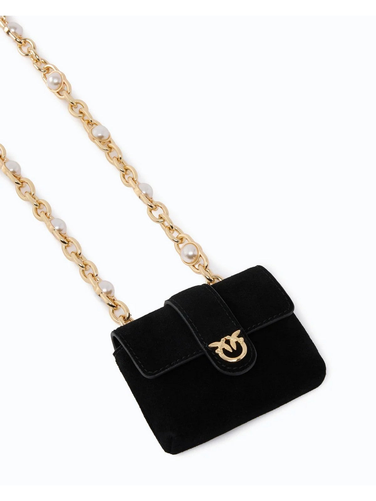PINKO Portacarte Donna POCKET NECKLACE SUEDE NERO LIMOUSINE-ORO - 107643-A0F6 Z99Y