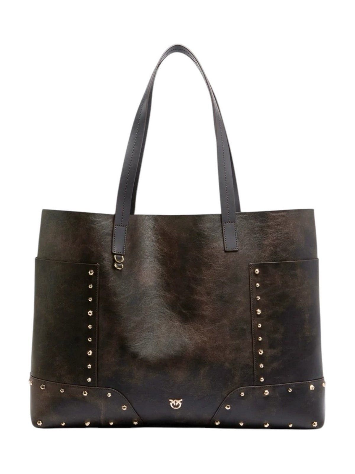 PINKO Borsa Donna TOTE BAG STUDS PATCH CLOUD LEA DARK BROWN-GOLD - 107650-A3MA L64Y