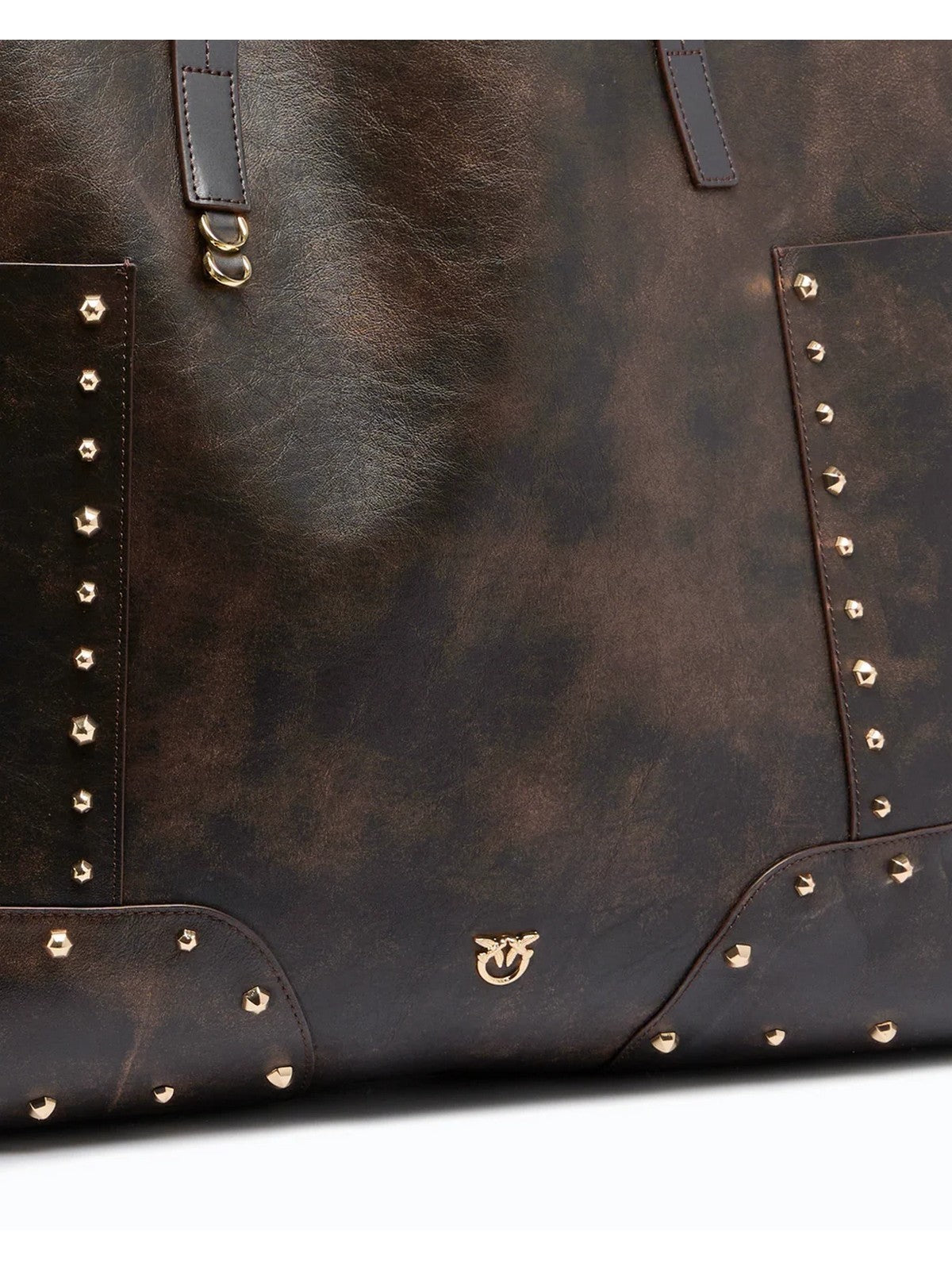 PINKO Borsa Donna TOTE BAG STUDS PATCH CLOUD LEA DARK BROWN-GOLD - 107650-A3MA L64Y