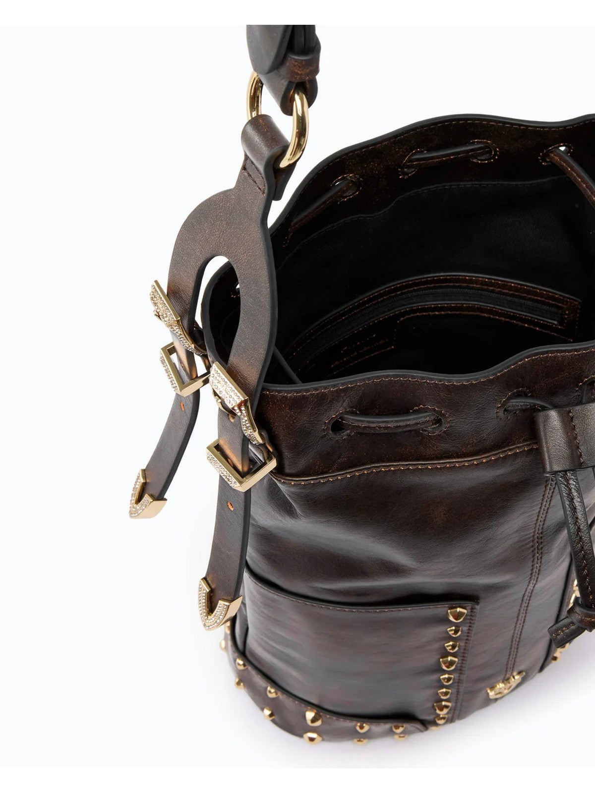 PINKO Borsa Donna BUCKET MINI PATCH CLOUD LEATHE DARK BROWN-GOLD - 107652-A3MA L64Y
