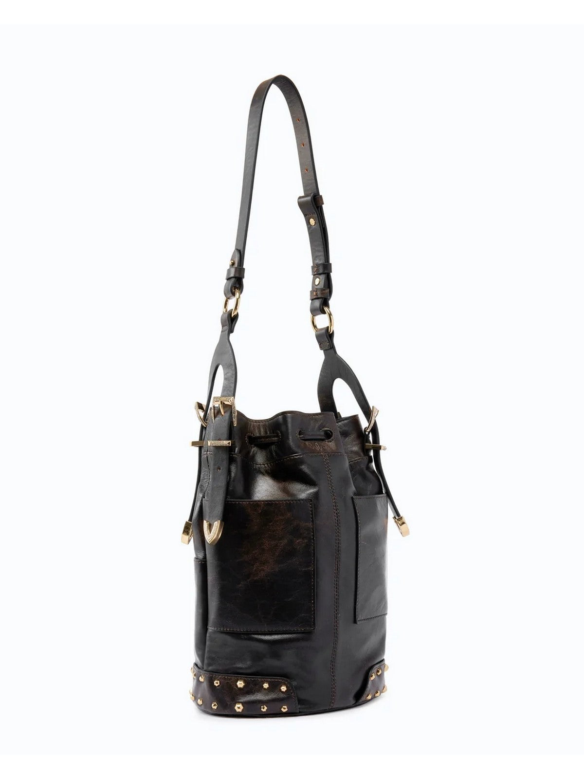 PINKO Borsa Donna BUCKET MINI PATCH CLOUD LEATHE DARK BROWN-GOLD - 107652-A3MA L64Y