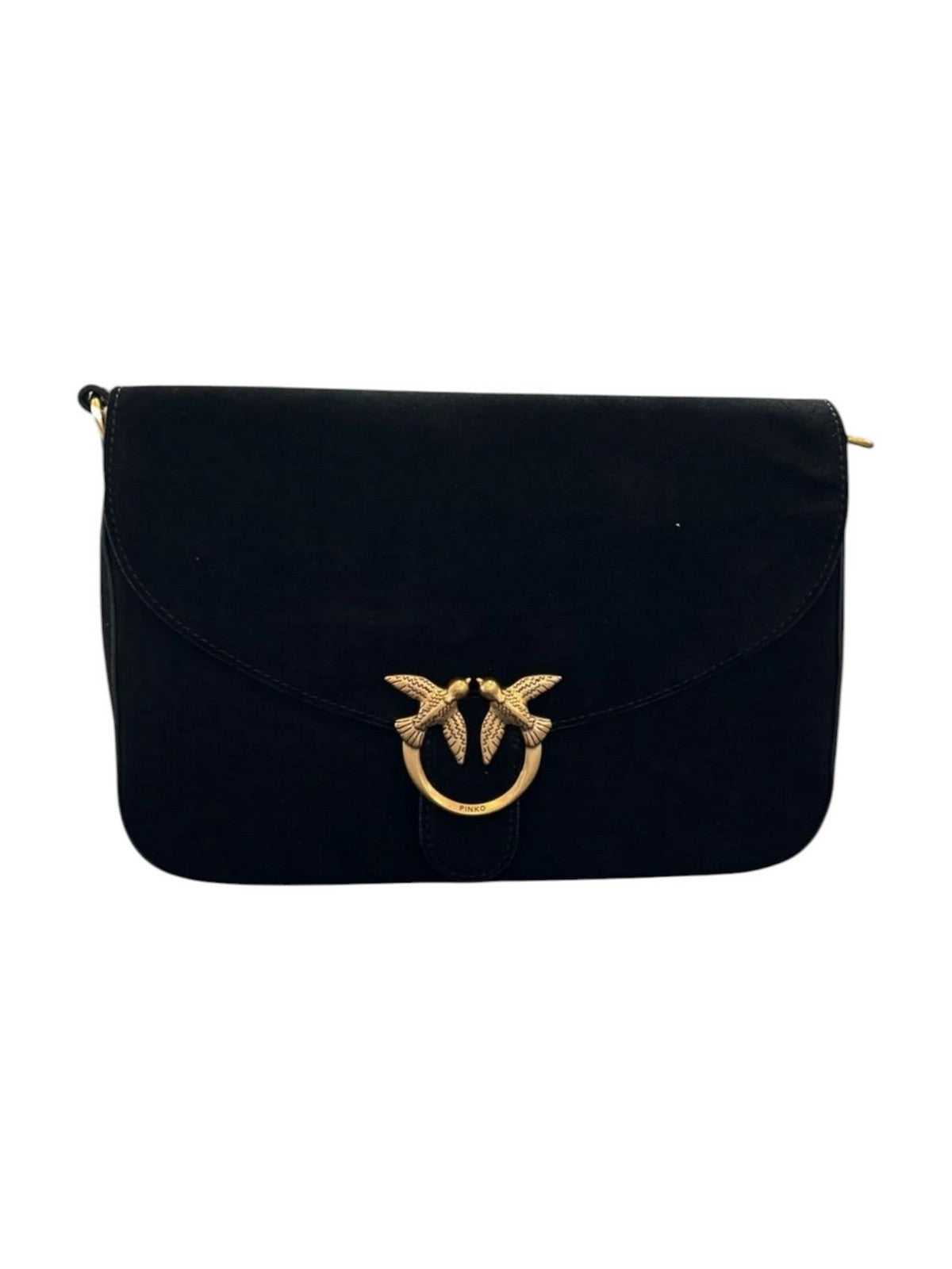 PINKO Borsa Donna LOVE SATCHEL CLASSIC SUEDE NERO-ANTIQUE GOLD - 107655-A0F6 Z99Q