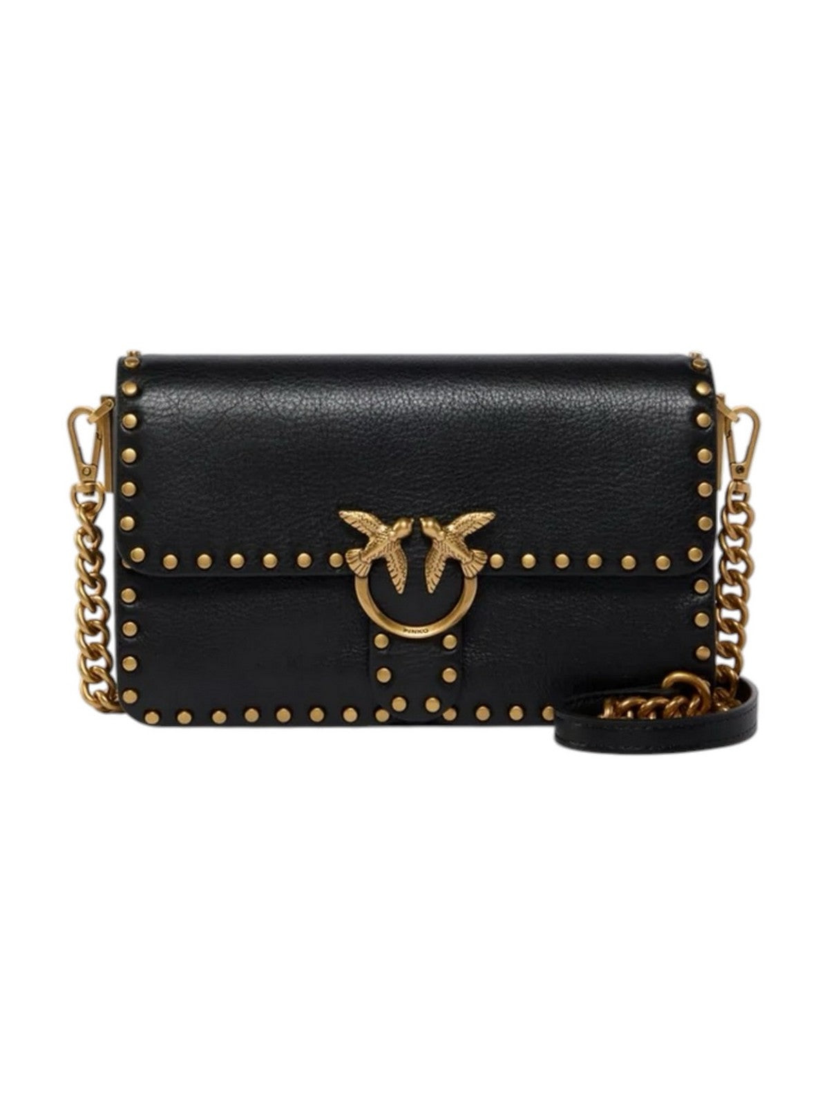 PINKO Borsa Donna LOVE ONE SLOUCHY MN. STUDS SMA NERO-ANTIQUE GOLD - 107665-A2JG Z99Q