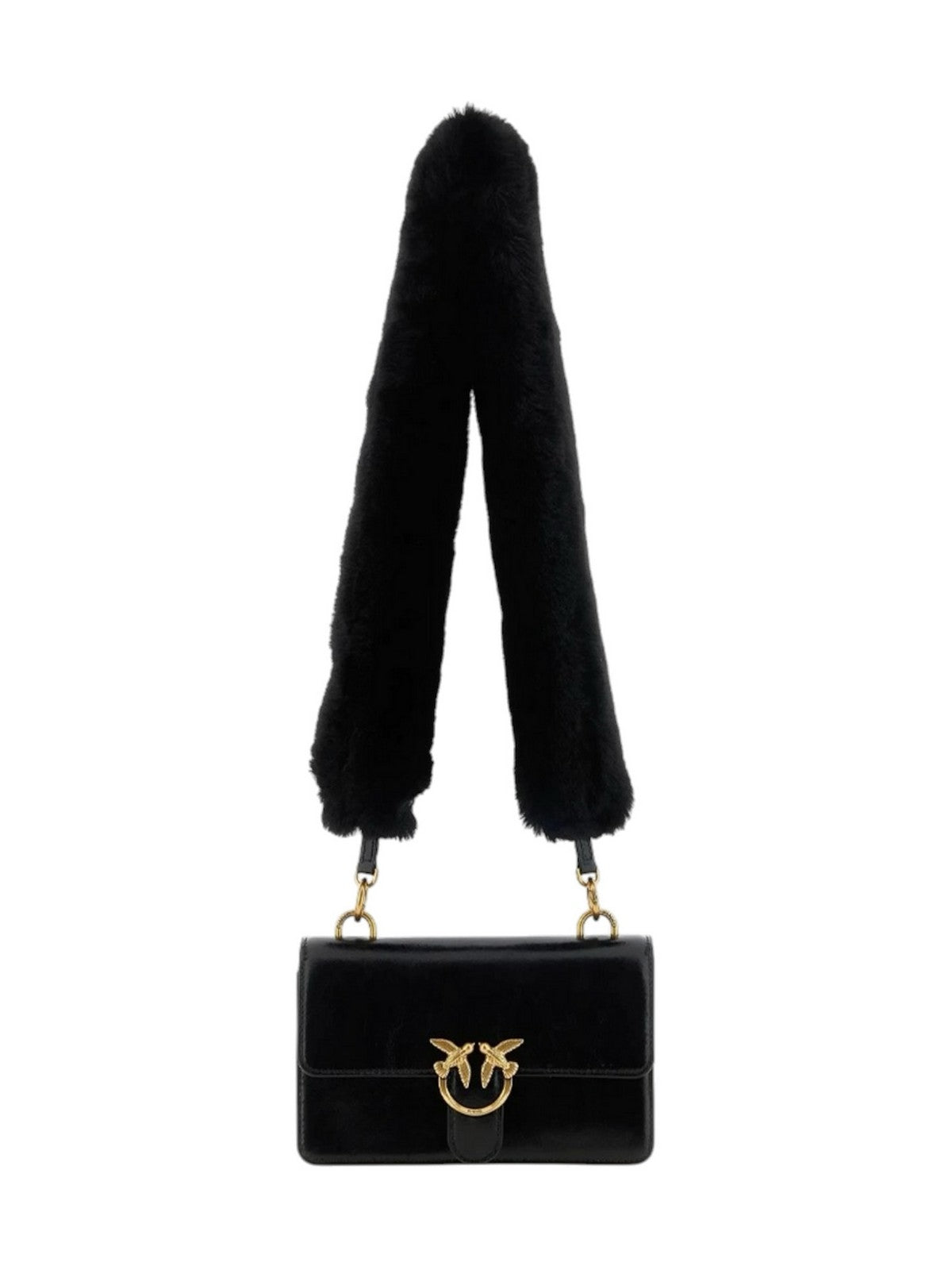 PINKO Borsa Donna LOVE ONE MN LGHT IMIT.FUR H. V NERO-ANTIQUE GOLD - 107676-A3LP Z99Q
