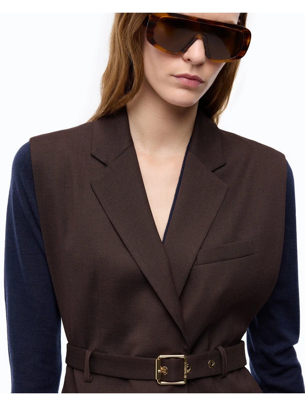 PINKO Gilet Donna NURAQUS GILET DIAGONALE MISTO MARRONE OLTRE BUIO - 107727-A3MS M04