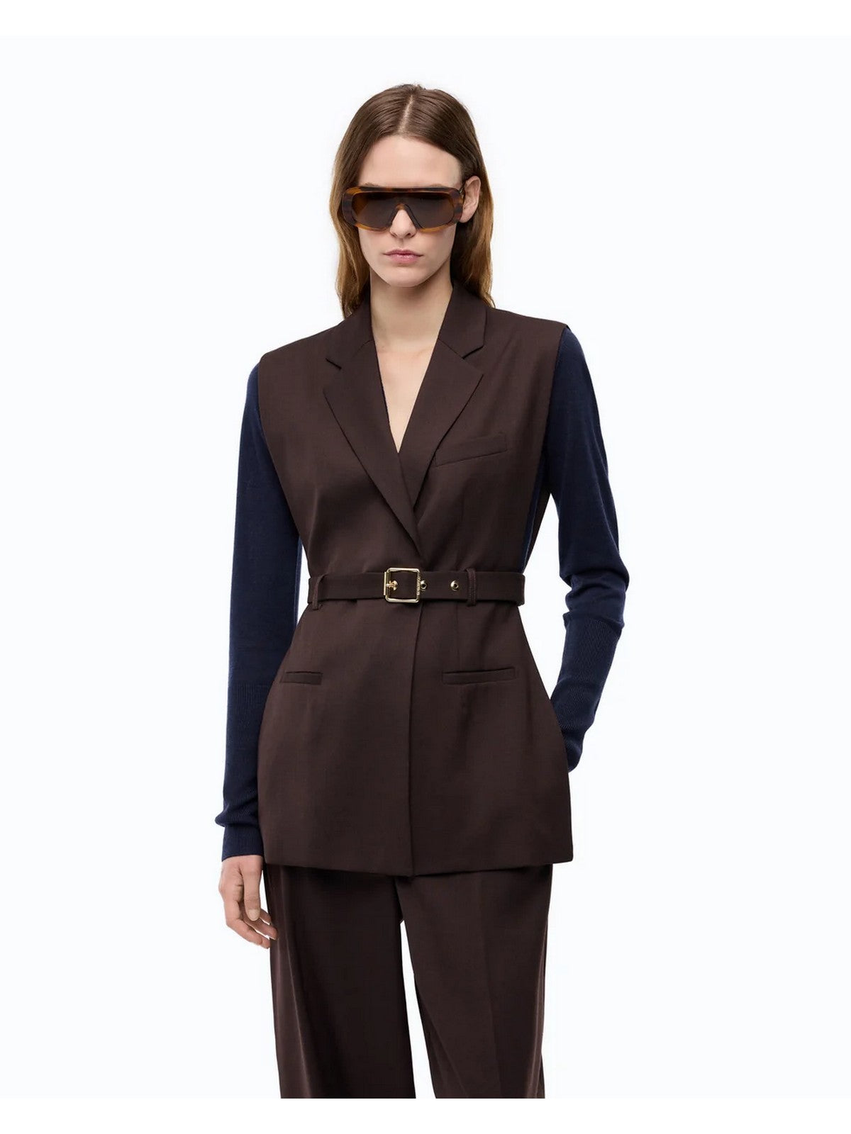 PINKO Gilet Donna NURAQUS GILET DIAGONALE MISTO MARRONE OLTRE BUIO - 107727-A3MS M04