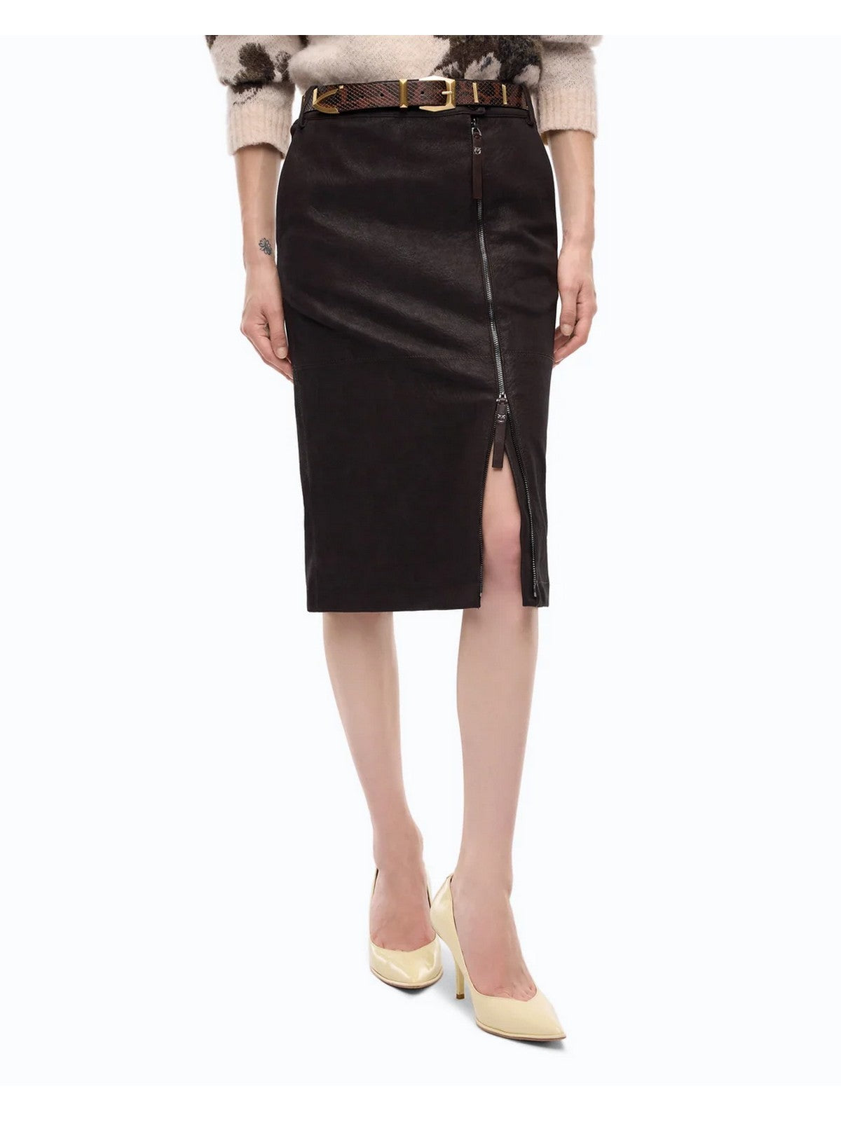 PINKO Gonna Donna MONTIANO GONNA EFFETTO NABUK MARRONE OLTRE BUIO - 107806-A3MD M04