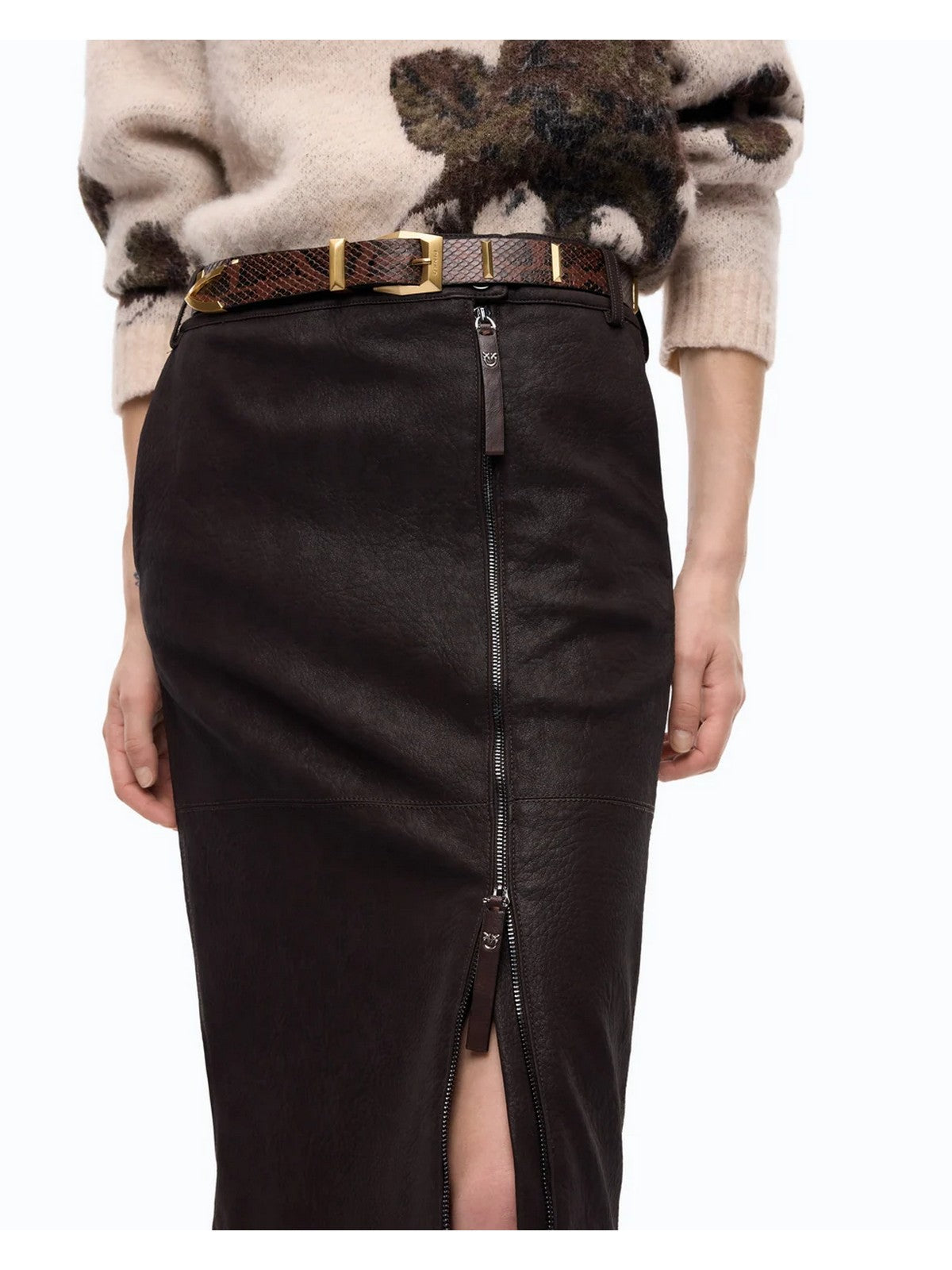 PINKO Gonna Donna MONTIANO GONNA EFFETTO NABUK MARRONE OLTRE BUIO - 107806-A3MD M04