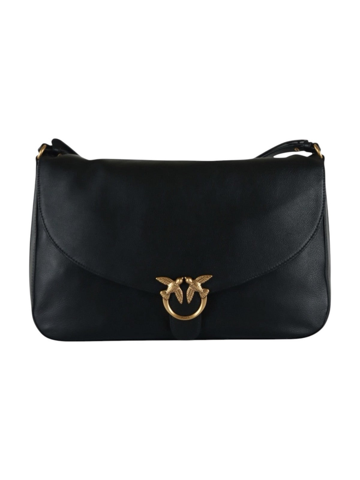 PINKO Borsa Donna LOVE SATCHEL BIG VITELLO GRANA NERO-ANTIQUE GOLD - 107915-A3LW Z99Q