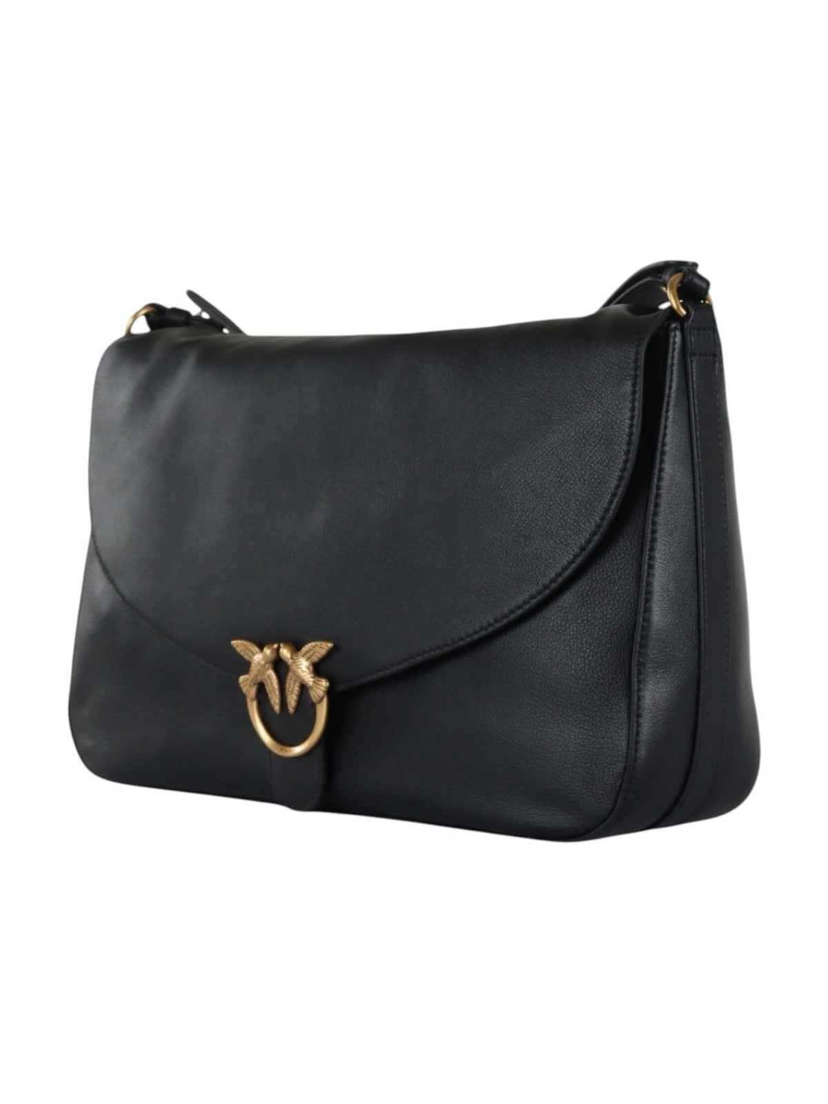 PINKO Borsa Donna LOVE SATCHEL BIG VITELLO GRANA NERO-ANTIQUE GOLD - 107915-A3LW Z99Q