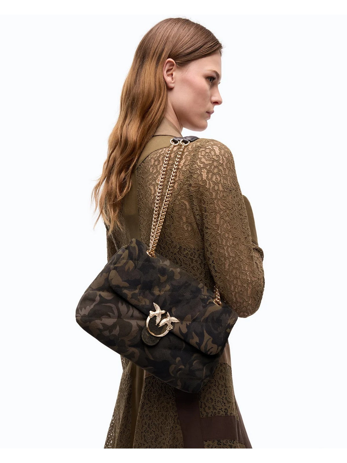 PINKO Borsa Donna LOVE PUFF CLASSIC CL SUEDE PRI MULT.MILITAR GREEN-GOLD - 100038-A3LR ST3Y