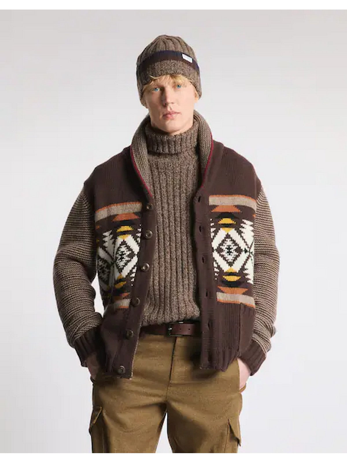 FAY Cardigan Uomo CARDIGAN JACQUARD DESERT CODE ARC S806(BRONZO)+C407(PALUDE)+S814(PIPA)+B999(NERO) - MMMC1532770YTY0XD9
