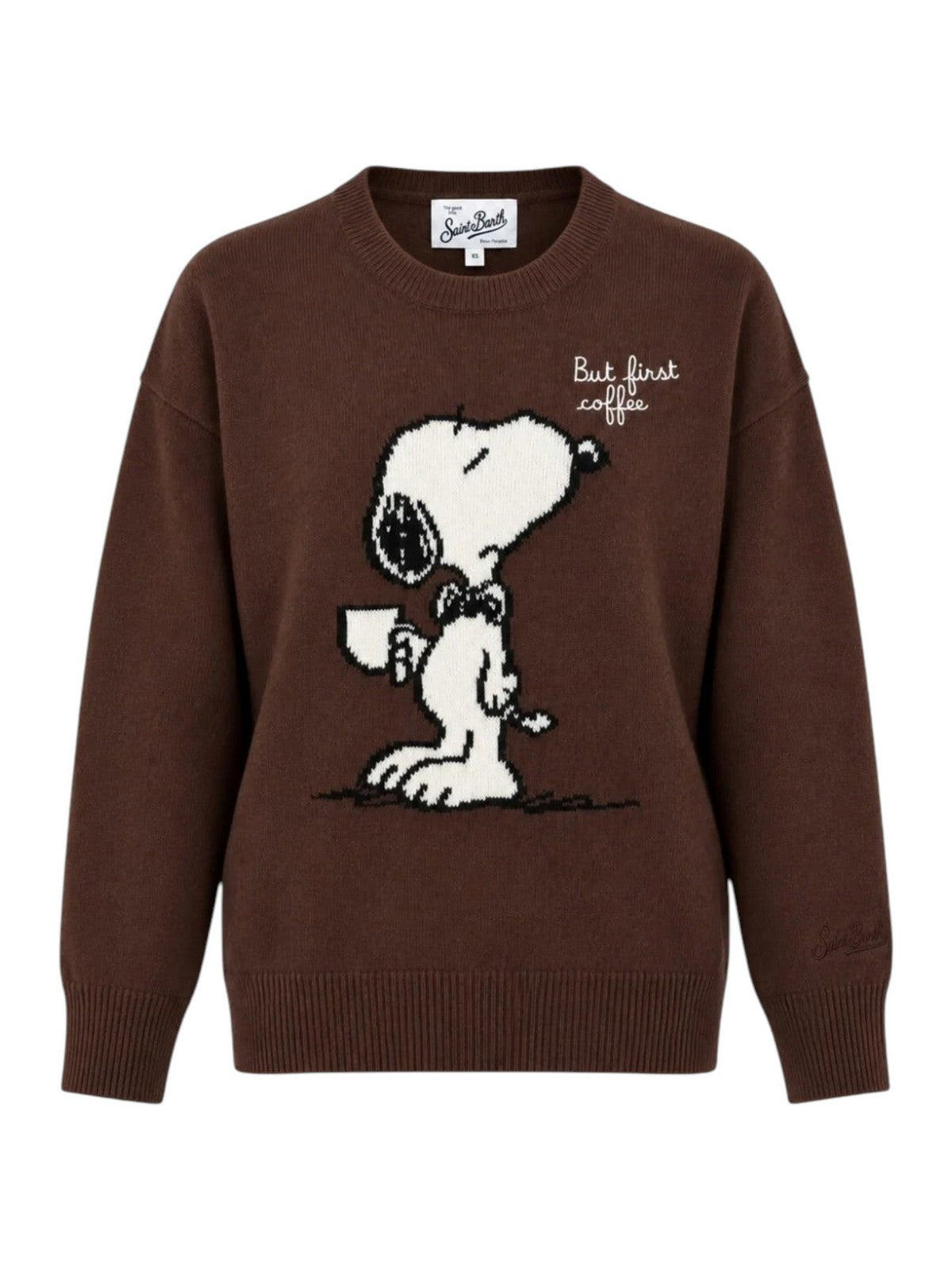 MC2 SAINT BARTH Maglione Donna SNOOPY FIRST COFFEE 18 EMB - TESSA 03929M gioboutiqueweb